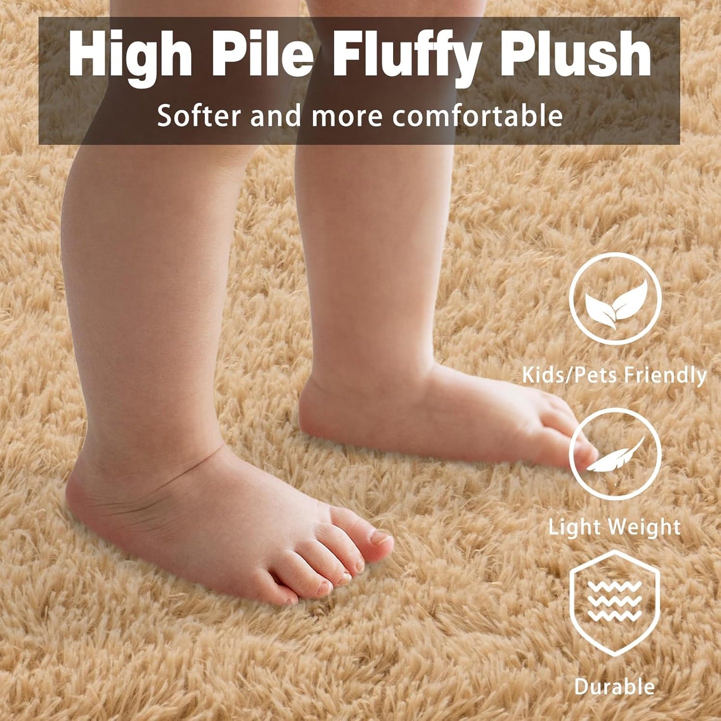 Shaggy Rugs for Bedroom Living Room, Beige Fluffy Fuzzy Shag Area Rug, 4x5.9 Feet Soft Cozy Plush Carpet for Kids Room Dorms Home Decor Aesthetic, Upgrade Non-Slip