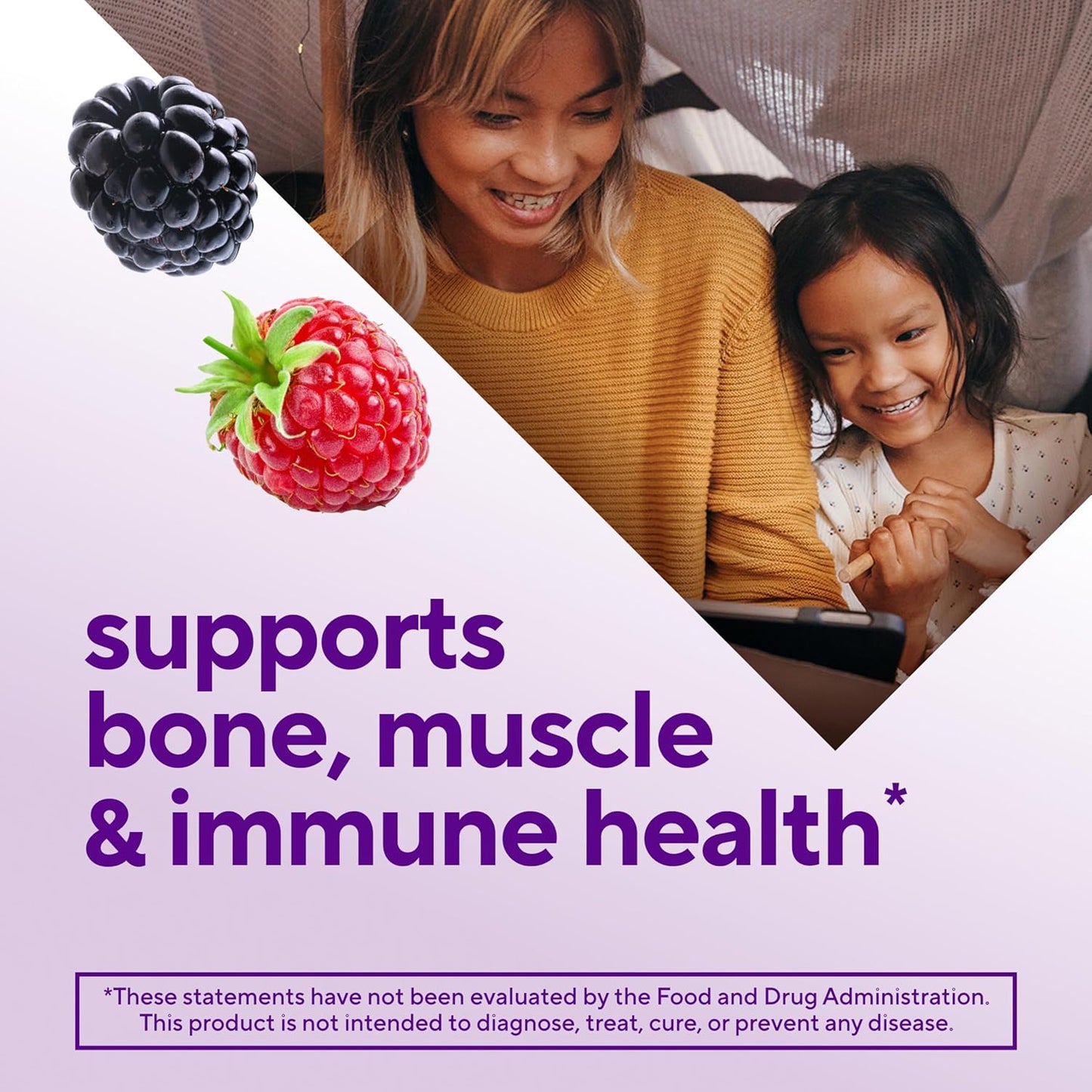 vitafusion Vitamin D3 Gummies, Bone and Immune Support, Peach, Blackberry, Strawberry Flavored, 50 mcg D3 Gummy Vitamin Supplement, 75 Day Supply, 150 Count