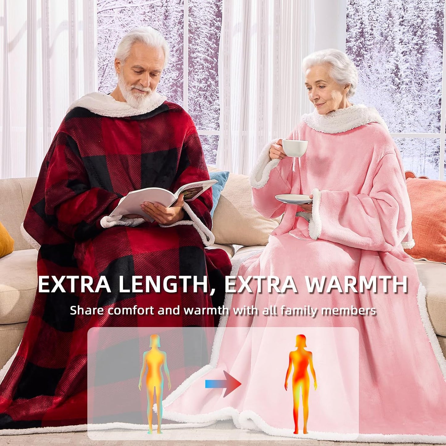 IFNOW Sherpa Wearable Blanket with Sleeves for Women Men Adults, Christmas Birthday Gifts for Women Mom Wife, Cozy Wearable Blanket with Arm and Pocket, Warm Full Body TV Wrap Throw Blanket, Pink