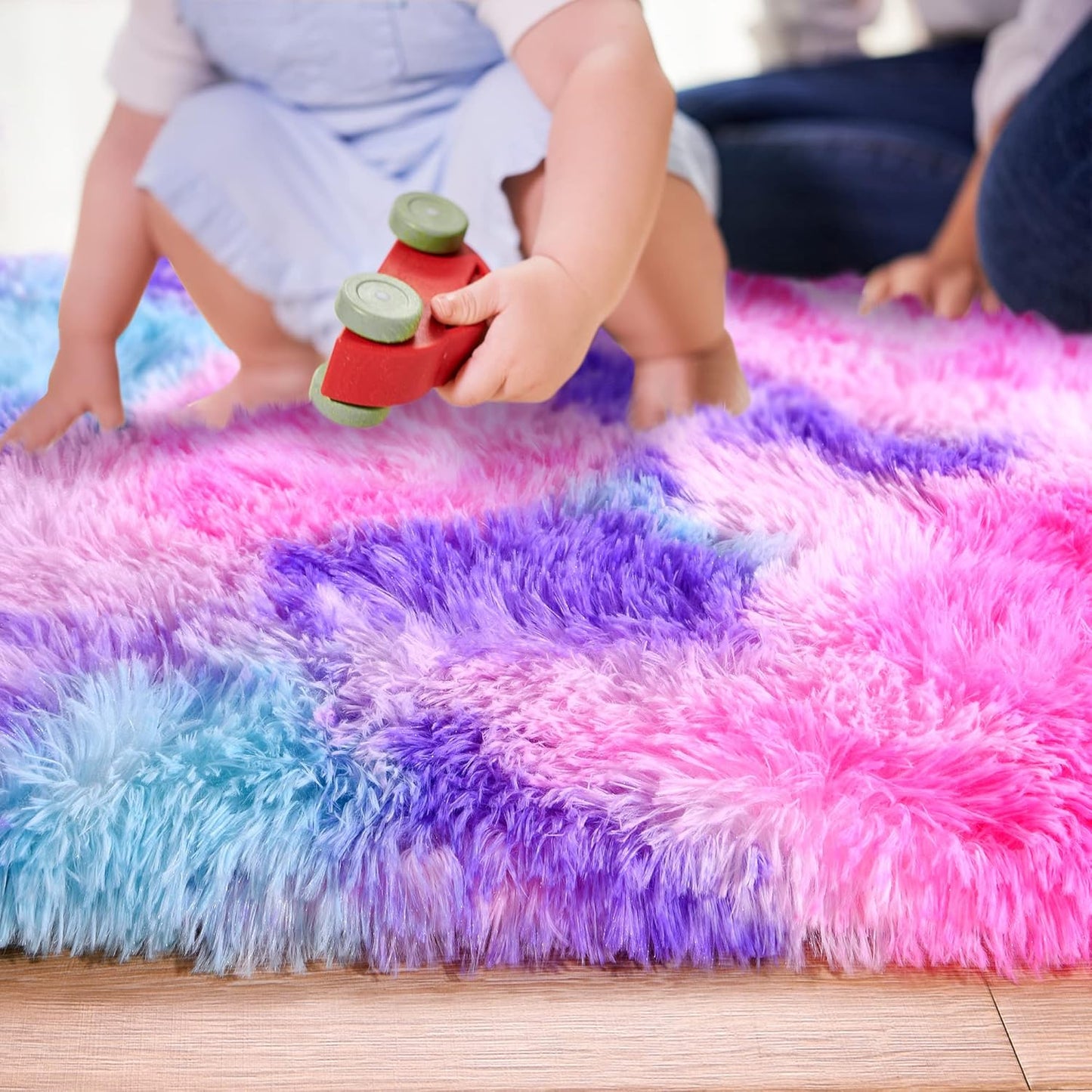 junovo Ultra Soft Washable Shaggy Rug - Non-Slip Oval Carpet for Nursery, Kids Bedroom & Home Decor (2.6x5.3ft Tie-Dye Hot Pink) | Plush Fluffy Floor Mat for Cozy Living Spaces
