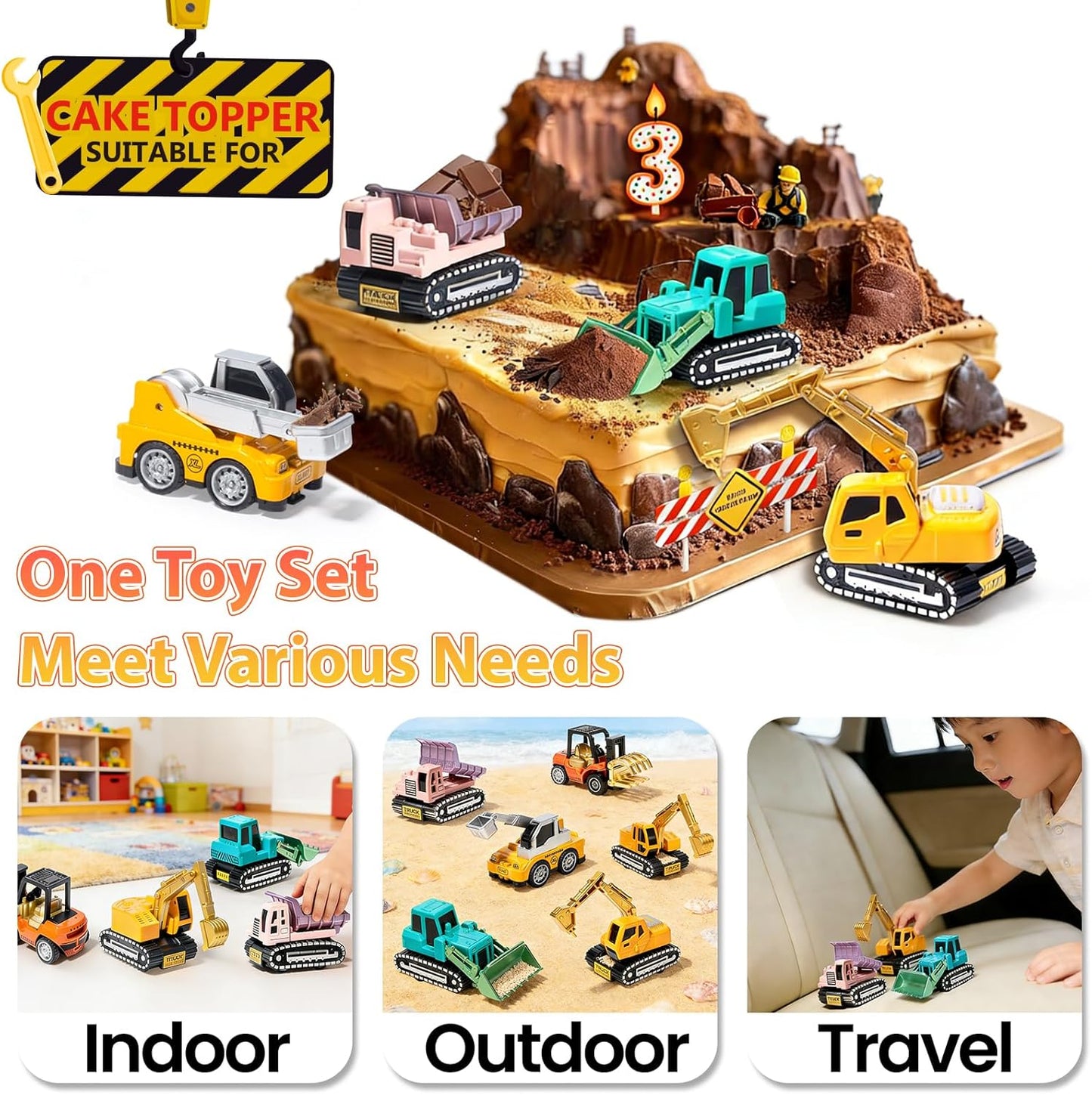 Oriate Diecast Construction Trucks Toys For Boys Girls Age 3 4 5 6 Years Old, Pull Back Cars Set For Engineering Kids,Sandbox Travel Mini Metal Toy Truck Excavator, Christmas Birthday Class Kids Gifts