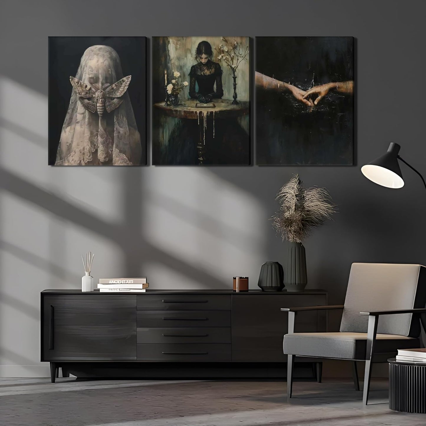 Dark Academia Wall Art, Moody Gothic Victorian Canvas Wall Decor Painting, Vintage Creepy Aesthetic Artwork Poster Prints Pictures for Living Room Bedroom 16x24 Inch Framed