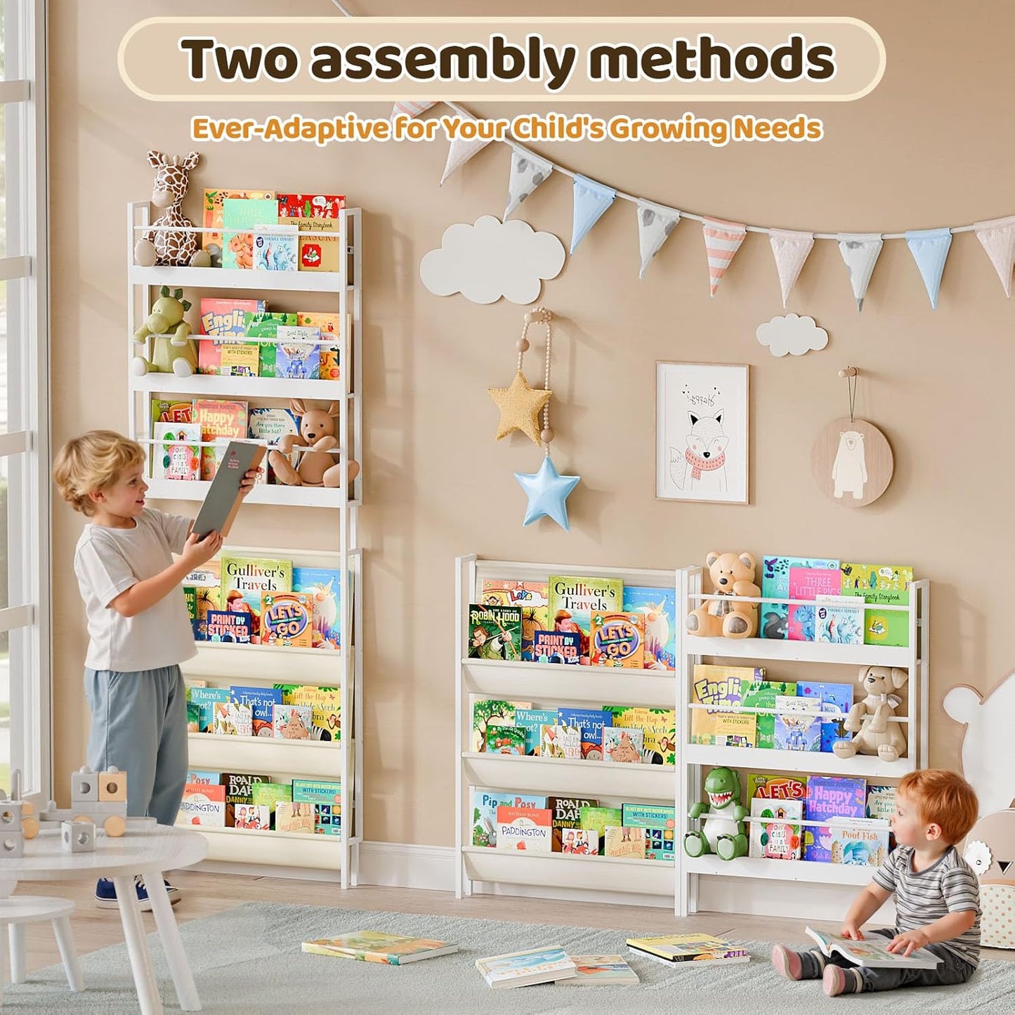 Kids Bookshelf - Wall Mounted 6-Tier Book Shelf for Kids Rooms, Behind The Door Bookshelf for Baby Toddler, Corner Wall Book Shelf for Bedroom/Nursery, Book Organizer for Toys and Books