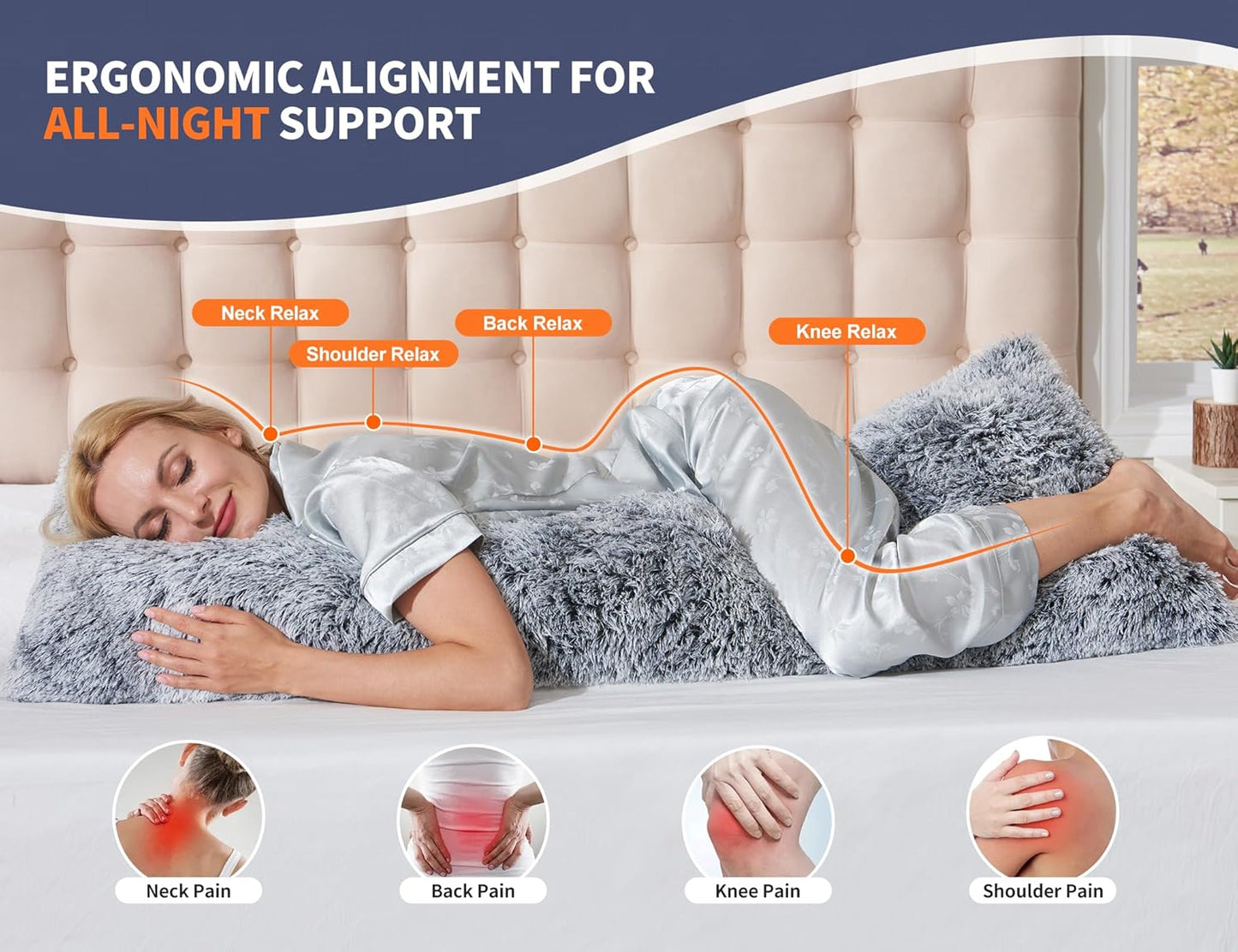 Leg Pillow for Side Sleeping 20x54 Large Bolster Pillow for Bed Weighted Firm Body Pillows with Cover for Adults Long Bed Back Sleeper Pillows for Sleeping Machine Washable Rainbow