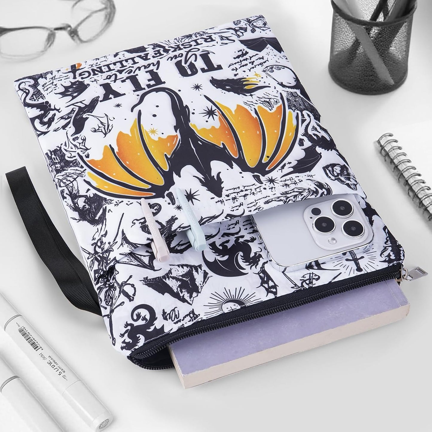 Fourth Wing Book Sleeve - Dragon Paperback Books Cover Protector Waterproof Pouch Bookish Gifts for Bookworms Reading Lovers Novel Merch Reader Accessories Christmas Gift for Women Teacher
