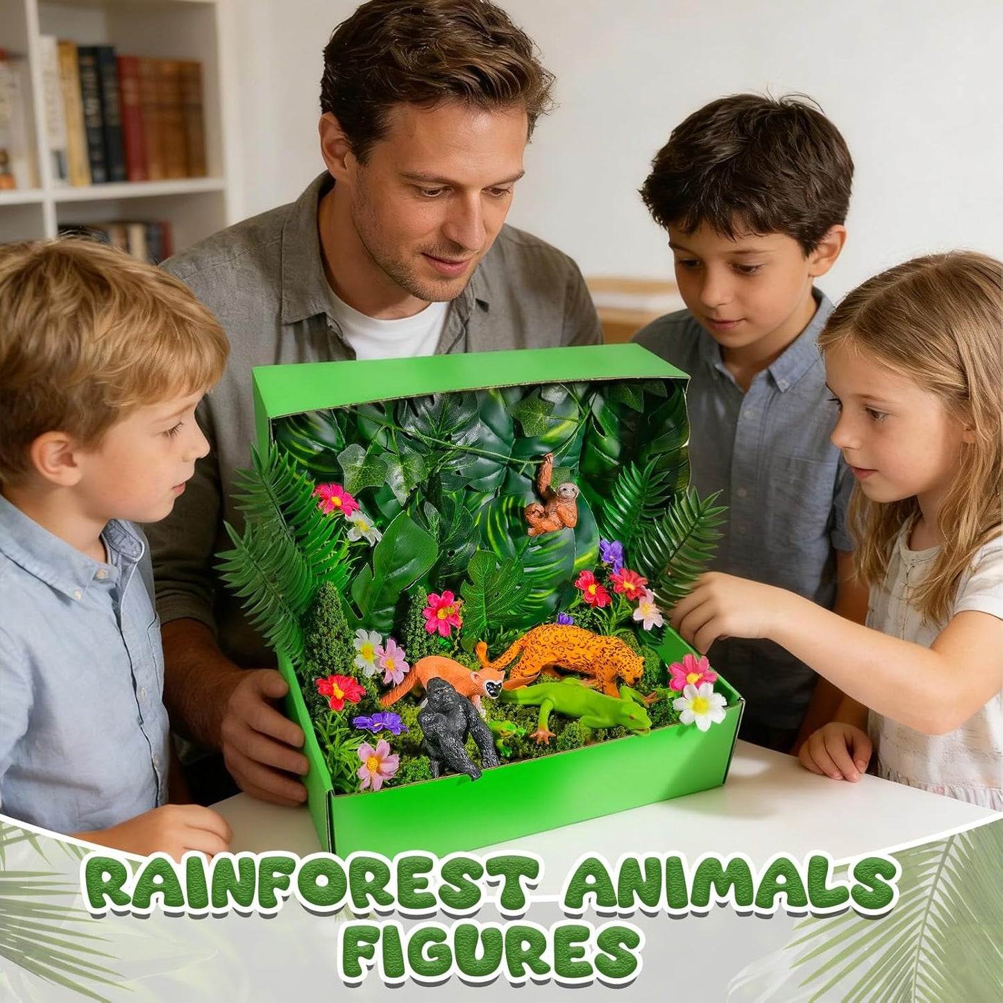 Warmtree 57 Pcs Rainforest Diorama Kit Forest Animals Figures Assorted Creatures Rainforest Diorama Supplies Animals Model Trees for Rainforest Cake Topper Birthday Party DIY Craft Projects