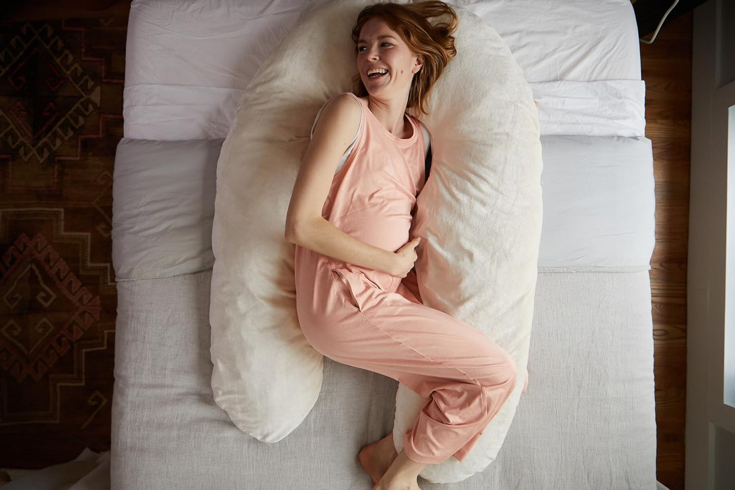 YANA 360° Body Pillow | Luxury U Shaped Pregnancy Pillow - Organic Bamboo Cotton - Shredded Cooling Gel Fill - Ergonomic Design - Double Sided - Washable