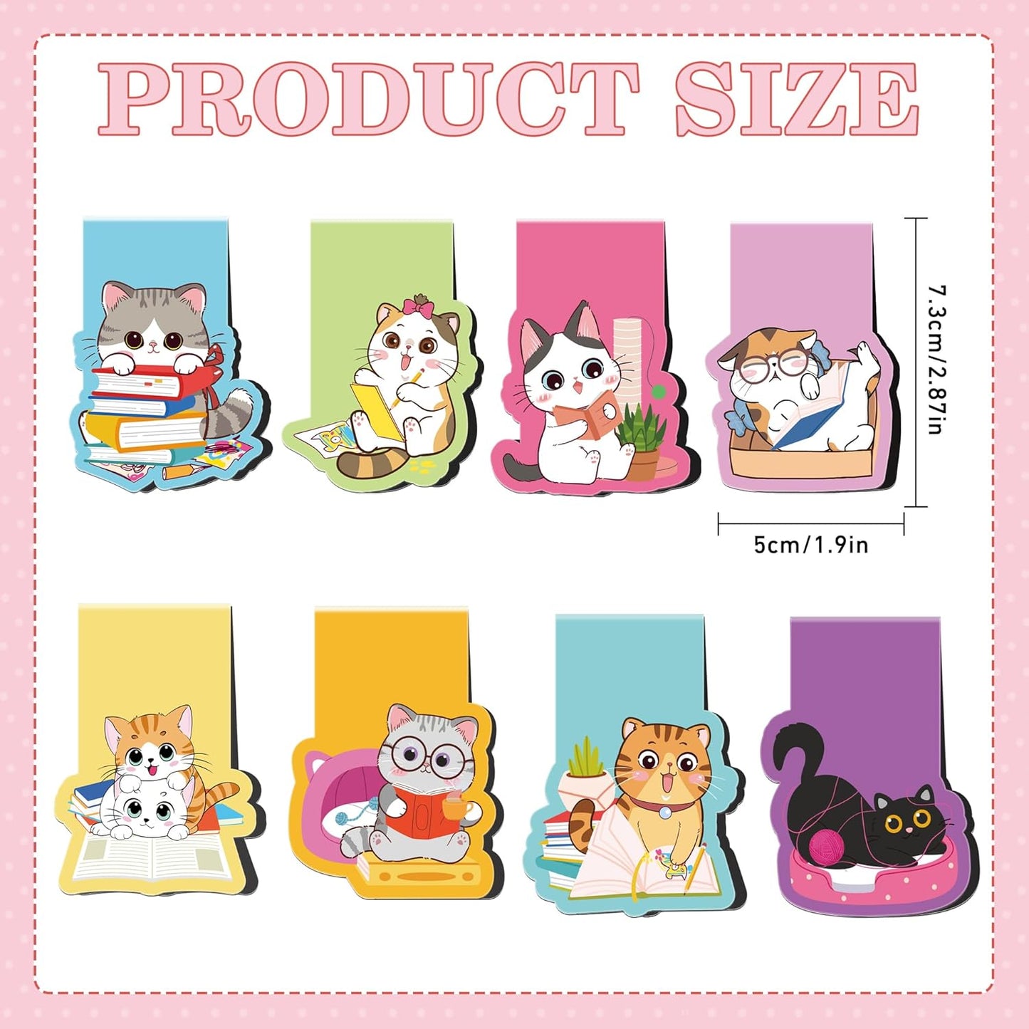 Cat Magnetic Bookmarks, 8 Pcs Cute Cartoon Cat Magnet Page Markers Animal Bookmark Clips for Reading, Magnetic Book Marks for Students Teachers Book Lovers School Office Gifts