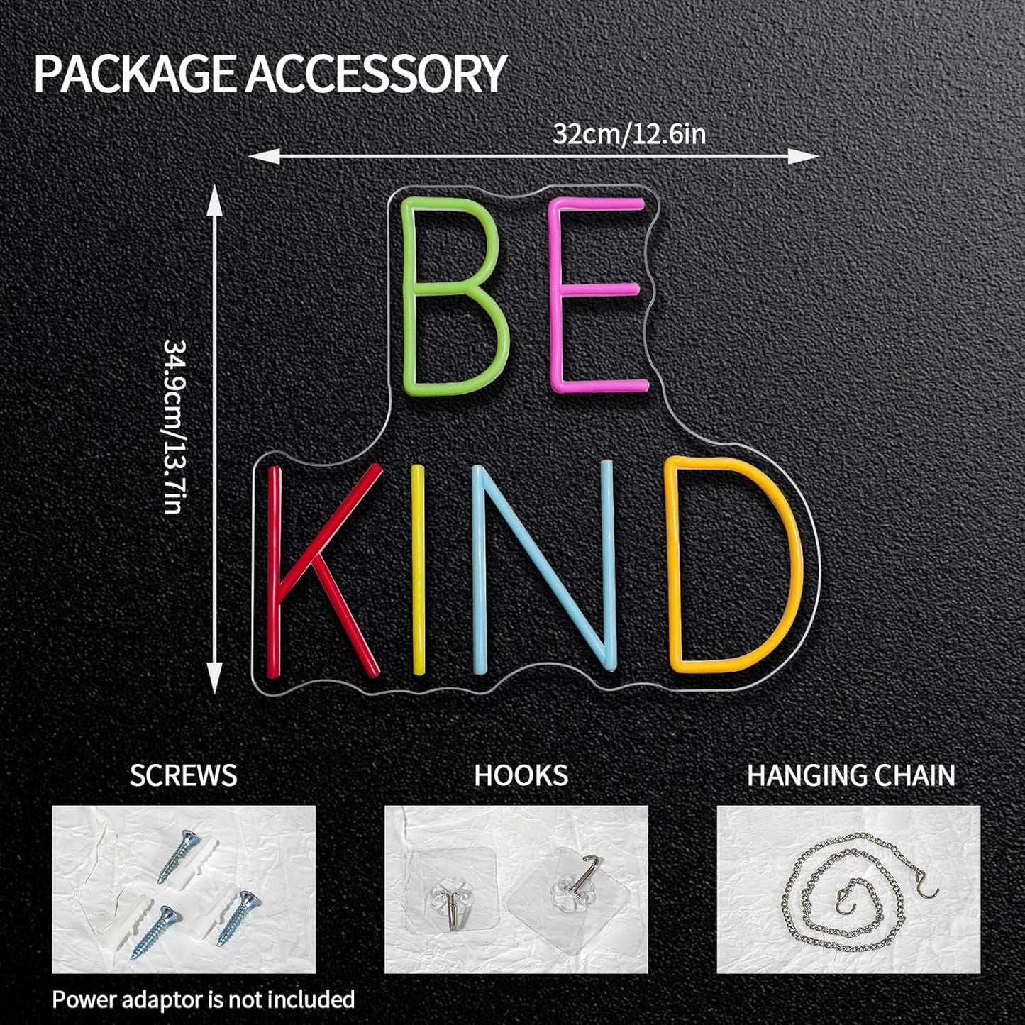 Be Kind Neon Sign Dimmable Kindness Neon Light Sign for Wall Decor Inspirational Letters Led Signs for Bedroom Kids Room Reading Corner Library Classroom Club Decor Gifts 12.6" x 13.7"