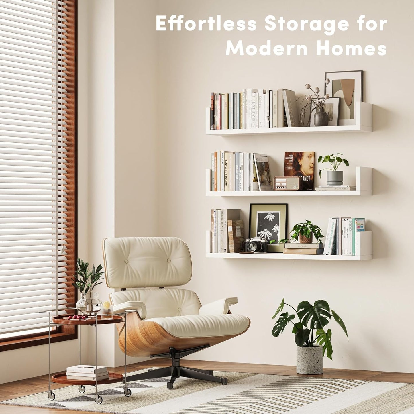 Wall Bookshelf, Set of 3, U Shaped Floating Bookshelf, Hanging Bookshelves for Wall, Wall Mounted Shelves for Living Room Bedroom Office (White, 23.6 Inches, 3)