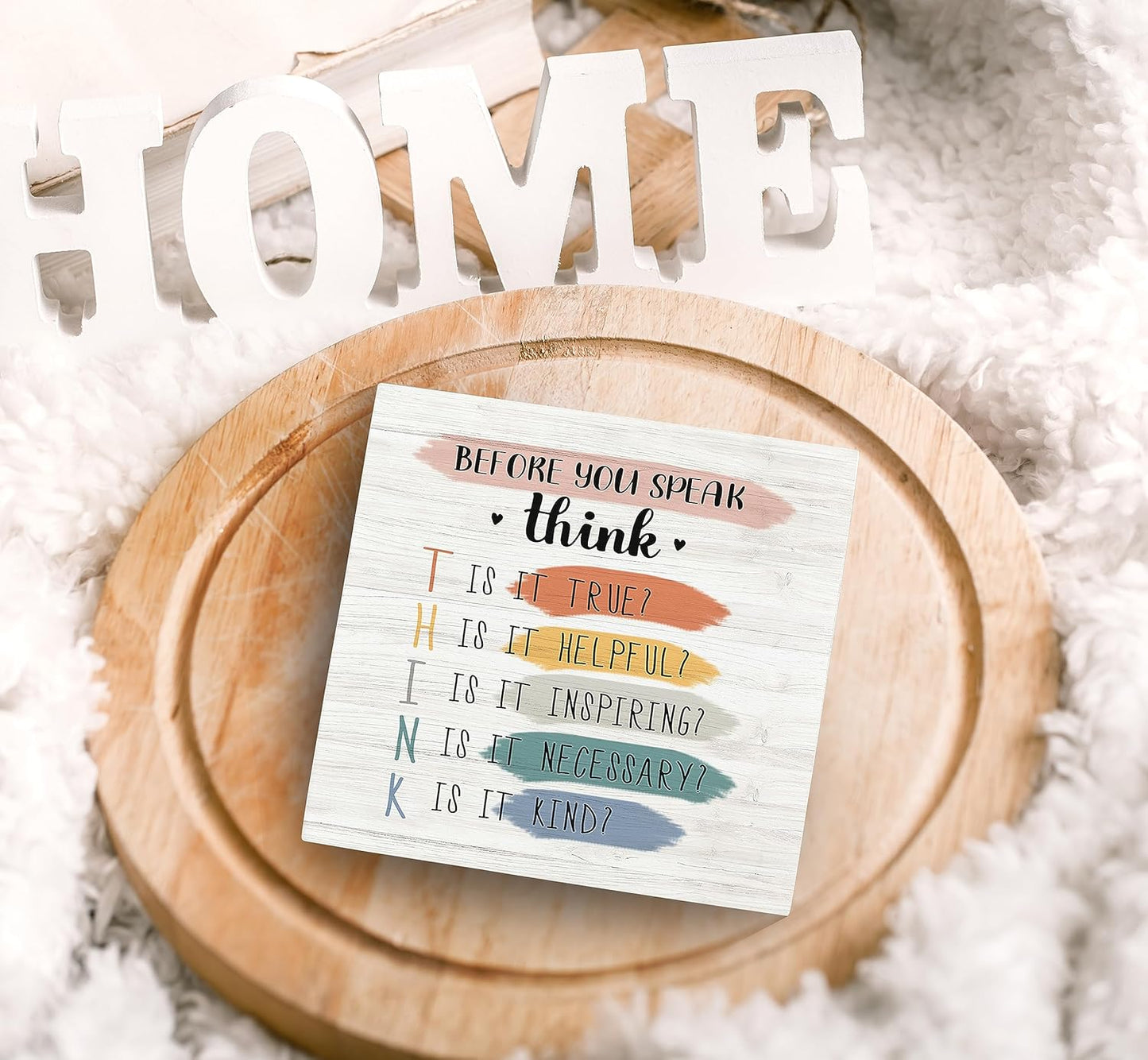 SRADMO Classroom Decor,Before You Speak Think Wood Box Sign Desk Decor,Inspirational Wooden Block Box Sign Decoration For Classroom Therapy Office School Counseling Office Shelf Table Decor