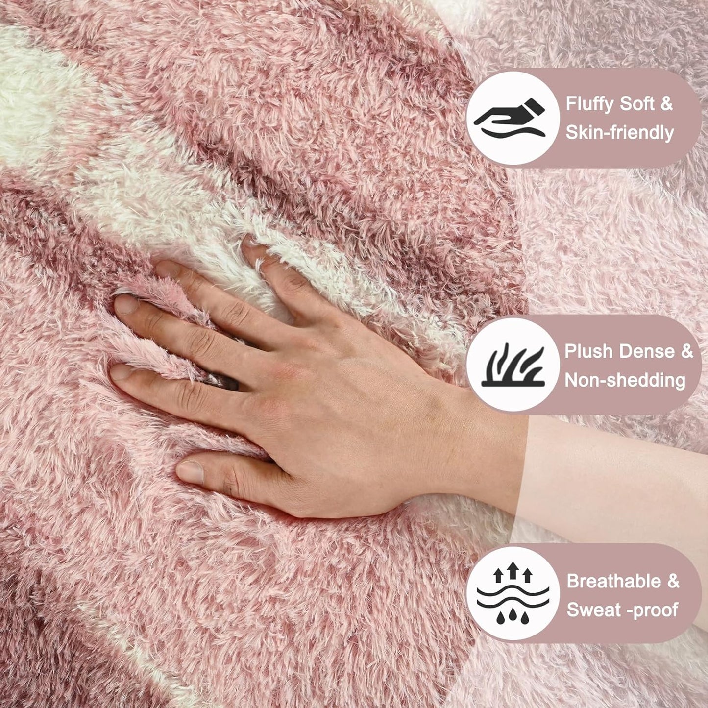 Pink White Striped Rugs for Girls Bedroom, 4x6 Feet Fluffy Cute Kids Room Decor Aesthetic Area Rug, Fuzzy Shaggy Carpets for Living Room, Playroom, Nursery, Indoor Non Slip Washable Carpet