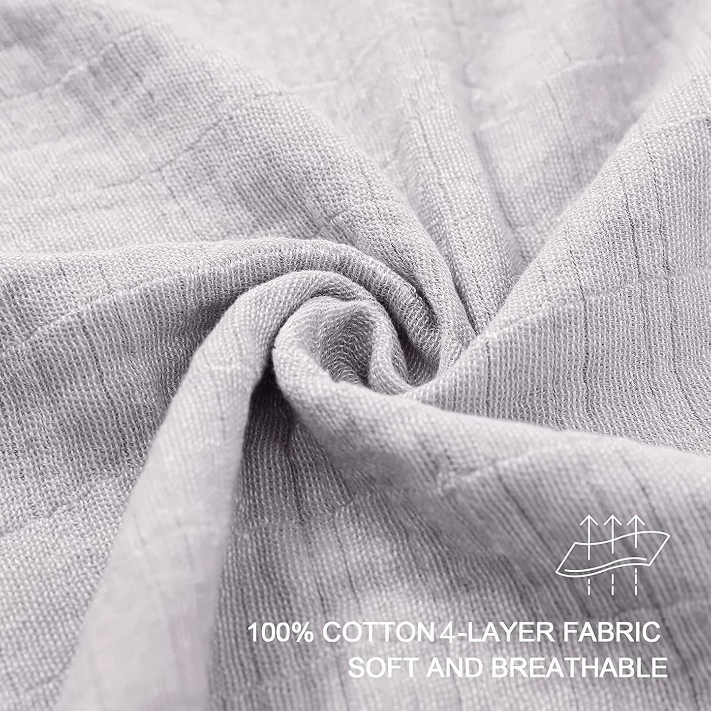SE SOFTEXLY Cotton Muslin Throw Blanket for Adults,Breathable 4-Layer Yarn Dyed Linen Texture Gauze Blanket for Bed Sofa Couch,Super Soft Light Weight Blanket for All Season（50"x60",Grey）