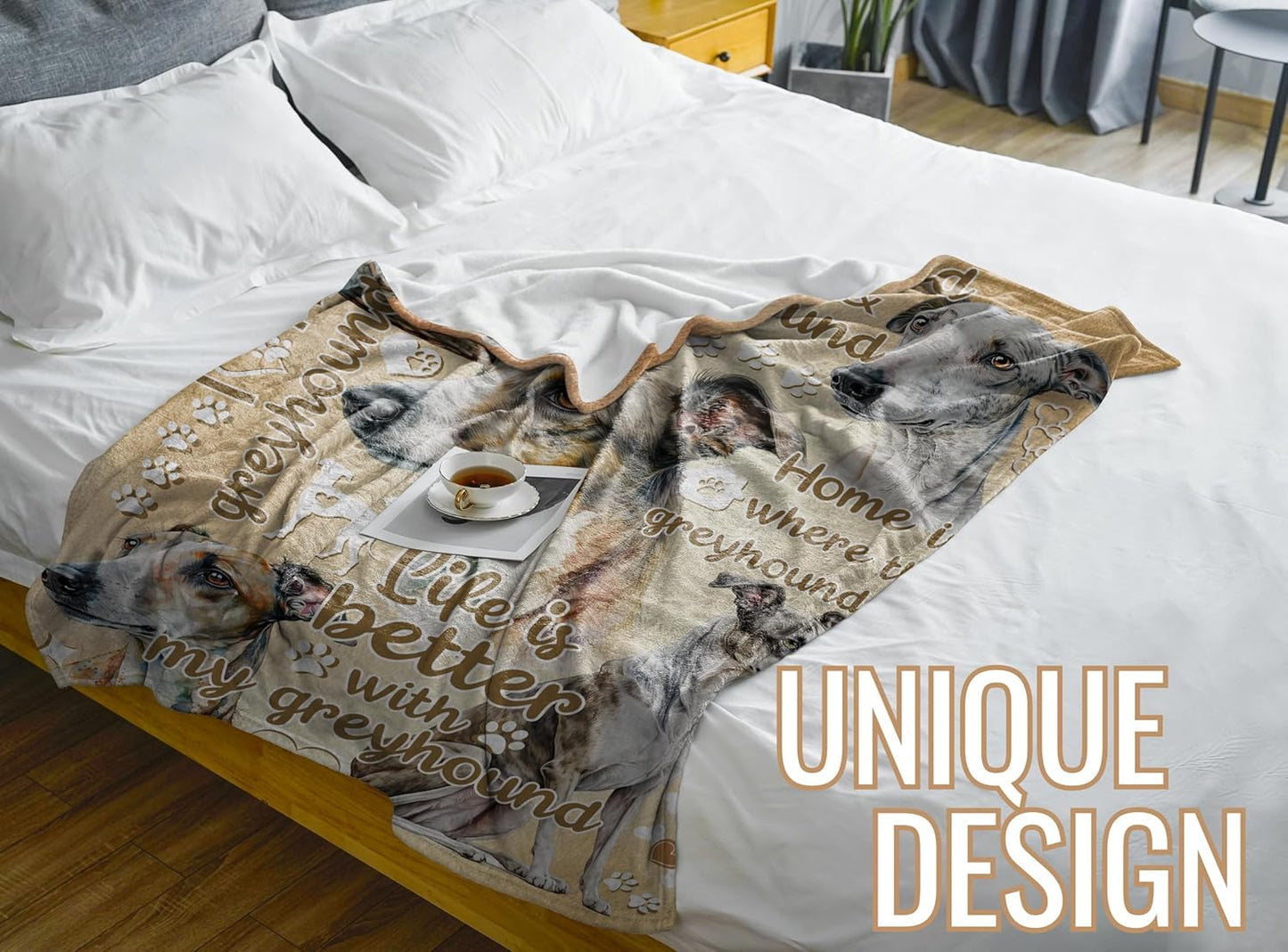 Greyhound Blanket Gifts for Dog Lover & Owner, Greyhound Gifts for Women & Men, Dog Mom & Dad, Soft Flannel Blanket, 65 x 50 inches