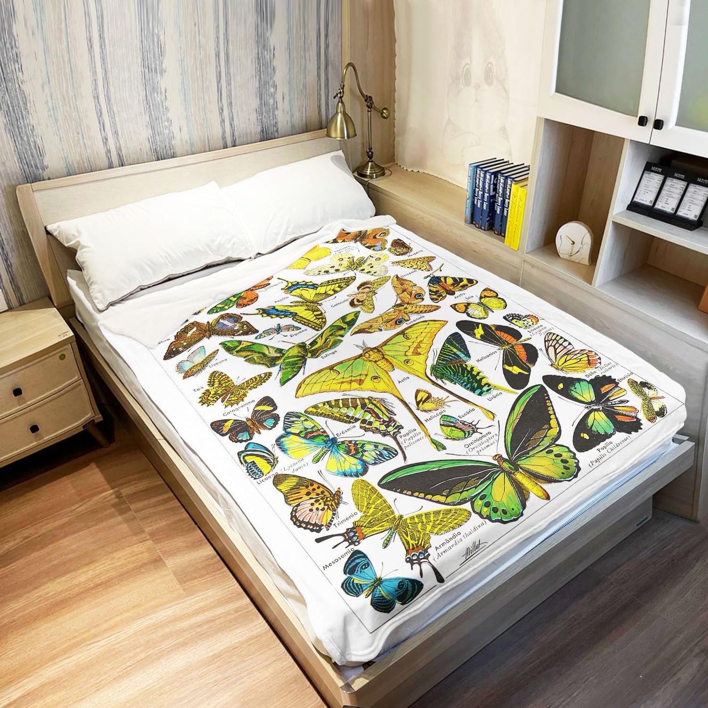 SXCHEN Butterflies Throw Blanket 60" x 80" Plush Blankets for Couch Sofa Bed,Soft Cozy Warm Lightweight Fuzzy Throws with Classic Moths Species Introduction Gift for Gardeners and Entomologists