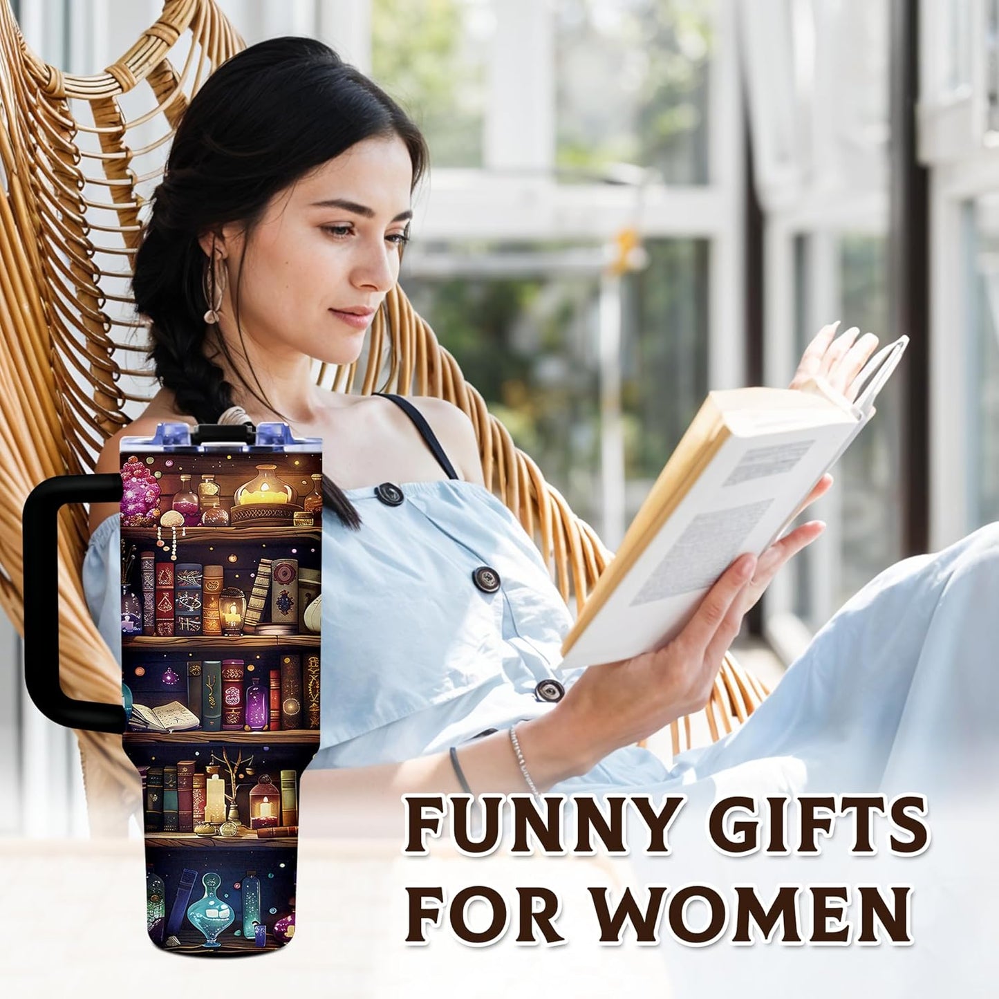 Book Lovers Gifts 40oz Tumbler with Handle and Straw, Book Tumbler for Friend, Bookish Gifts for Women Readers Librarian, Book Accessories Stainless Steel Travel Mug 1 Pcs