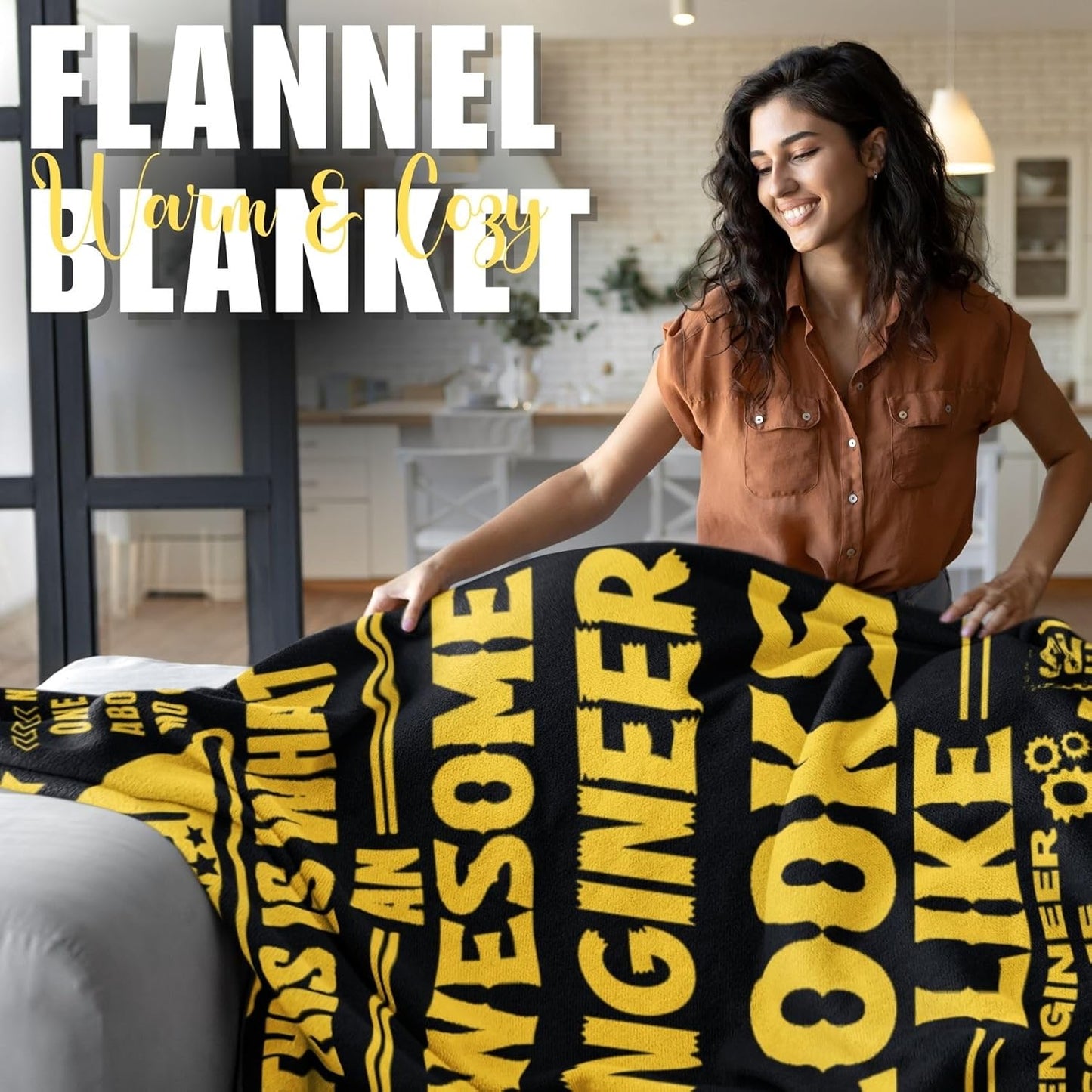 Engineer Gifts - Throw Blanket for Mechanical, Electrical, Computer Engineers - Flannel Blanket for Men, 65 x 50 Inches, Black