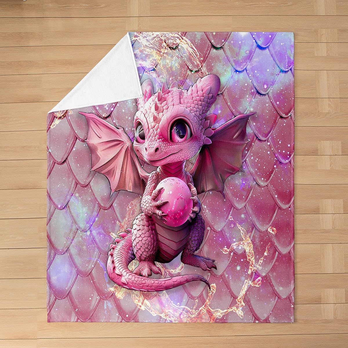 Feelyou Dragon Flannel Fleece Throw Blanket Throw 50"x60" Kids Cartoon Dragon Egg All Season Bed Blanket for Boys Teens Dragon Scale Pattern Fuzzy Blanket Pink Wild Animal Plush Blanket Room Decor