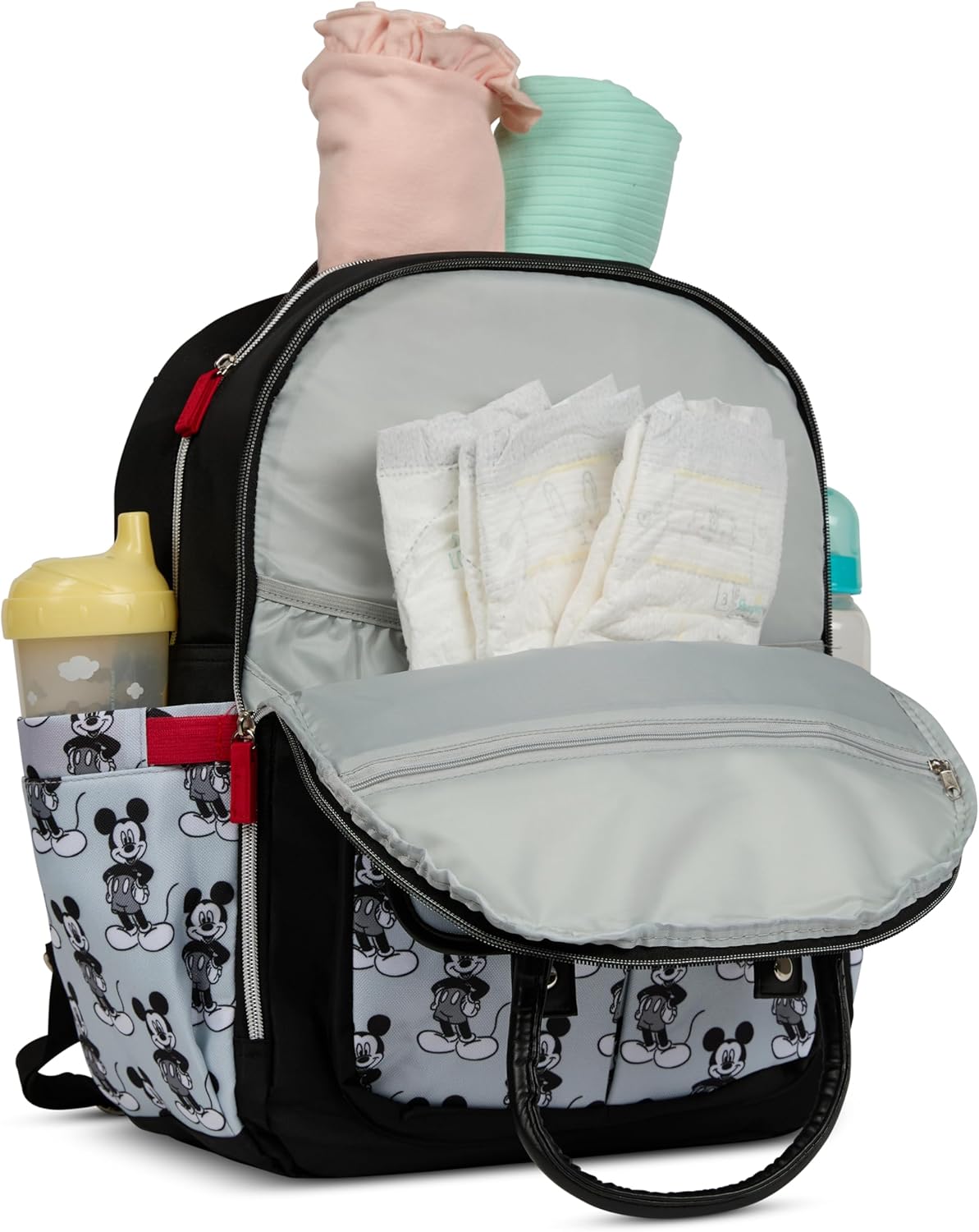 Disney Diaper Bag Backpack with Changing Pad Mickey Mouse – 16” Nylon Baby Bag for Parents, Insulated Bottle Holders, Multiple Storage Pockets