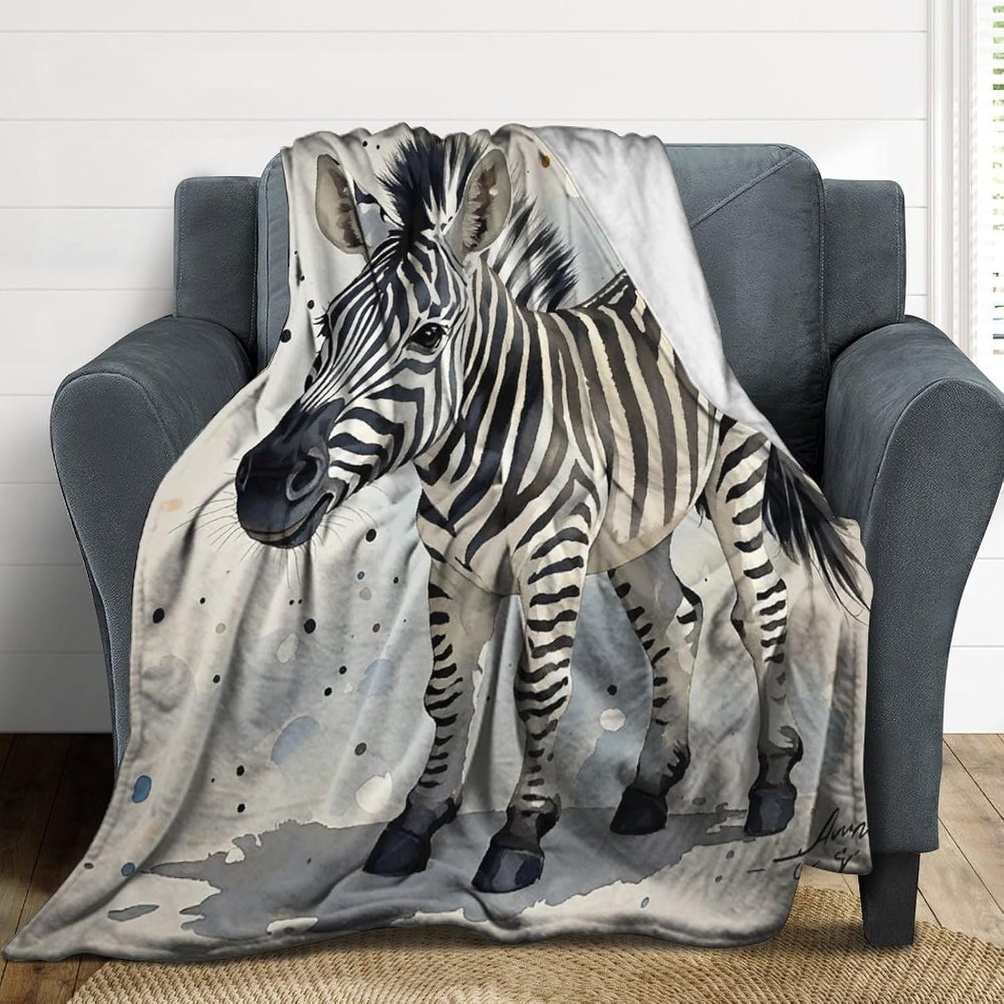 Cute Zebra Watercolor Blanket Super Soft Lightweight Throw Blanket Cute Cozy Warm Bed Blanket Decorative Fuzzy Blanket All-Season Home Decor Gift for Sofa Couch Living Room 60"*80"（150 * 200cm）