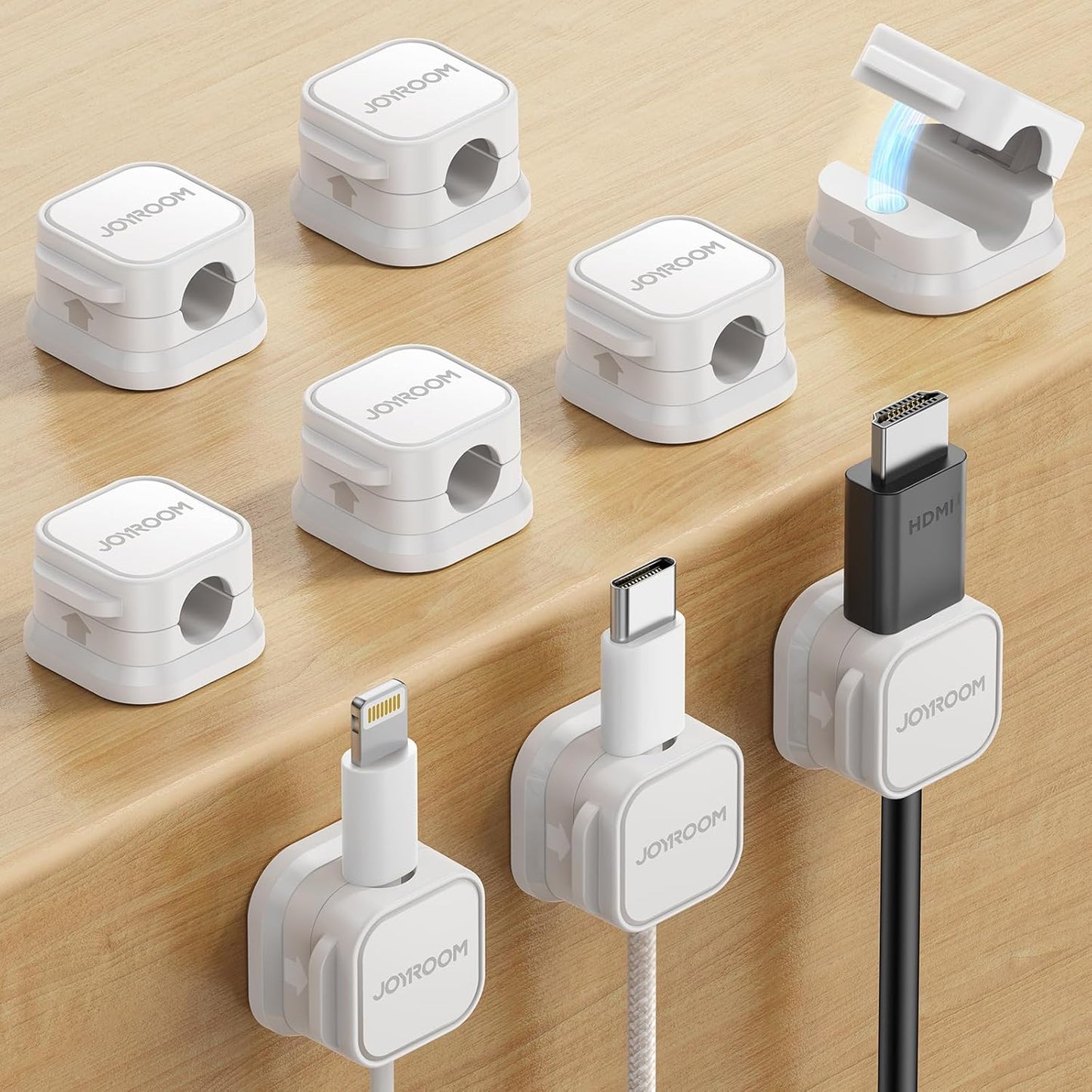 9 Pack Magnetic Cable Clips [Cable Smooth Adjustable] Cord Holder, Under Desk Cable Management, JOYROOM Adhesive Wire Holder Keeper Organizer for Home Office Desk Phone Car Wall Desktop Nightstand