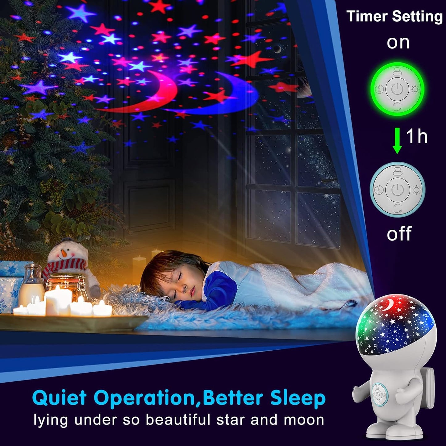 Night Light for Kids,Astronaut Star Projector with Energy Halo 1h Timer and 360 ° Rotation,Silent Operation,Durable and Safe Baby Night Light Ceiling Projector,Best Gifts for Boys Girls Bedroom Decor