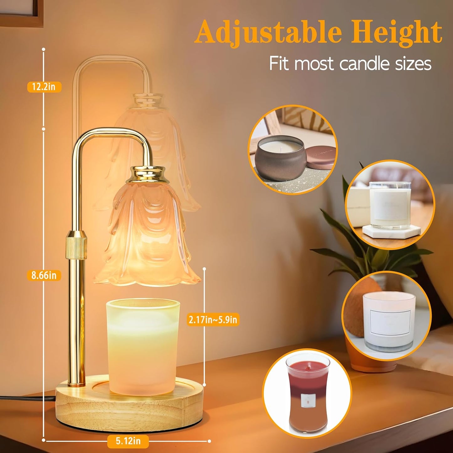Candle Warmer Lamp with Timer Dimmer, Adjustable Height White Tulip Candle Wax Warmer, Christmas Birthday Gift for Mom Women, House Warming Gifts for New Home Bedroom Decor, White-Tulip