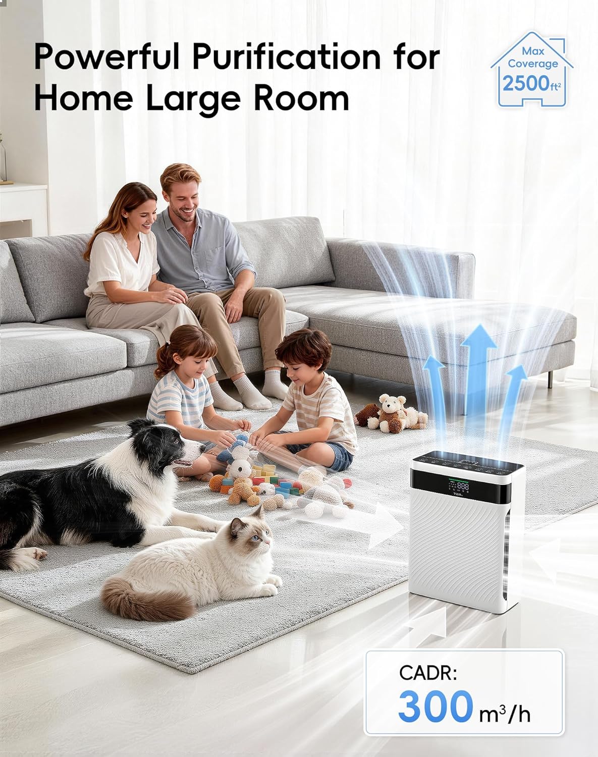 Air Purifier for Home with Pets, H13 HEPA & Washable Filter, Helps Capture Pet Hair, Dander, Dust & Odors, PM2.5 Sensor Smart Auto Mode, Quiet Air Cleaner for Bedroom Living Room