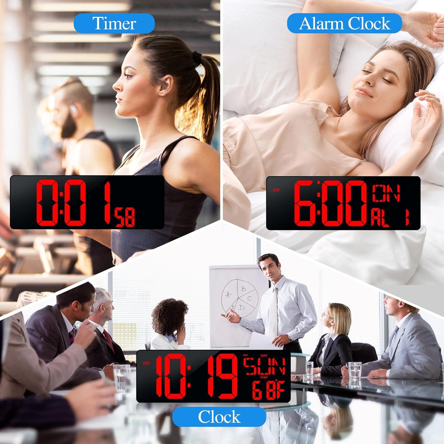 CYMHCHL Large Digital Wall Clock 17.2" Bluetooth Auto Time Sync Led Digital Clock Large Display 11 RGB Colors Auto-Dimming/DST Big Timer with Remote Control for Living Room Classroom Decor Garage Gym
