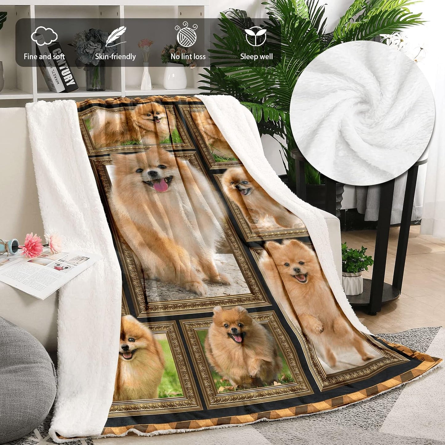 Pomeranian Dog Blanket for Kids, Cute Soft Cozy Warm Flannel Throw Blanket for Girls Boys, Toddler Baby Blankets and Throws for Couch Bed Daycare Preschool Naptime, 40" x 50"
