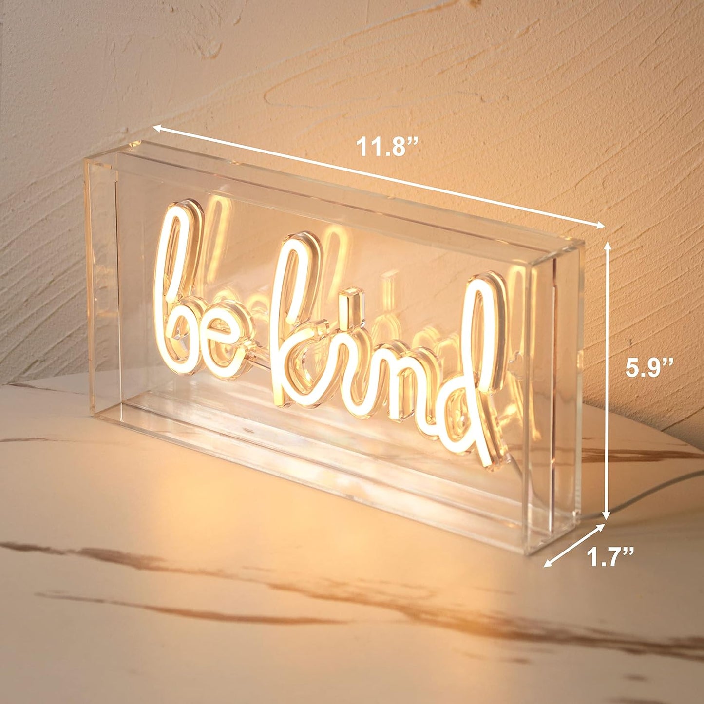Be Kind LED Neon Sign Warm White Acrylic Box Tabletop and Wall Mounted Light USB Powered Decorative Neon Art for Bedroom Home Office Studio and Dorm Decor (Power Adapter Not Included)