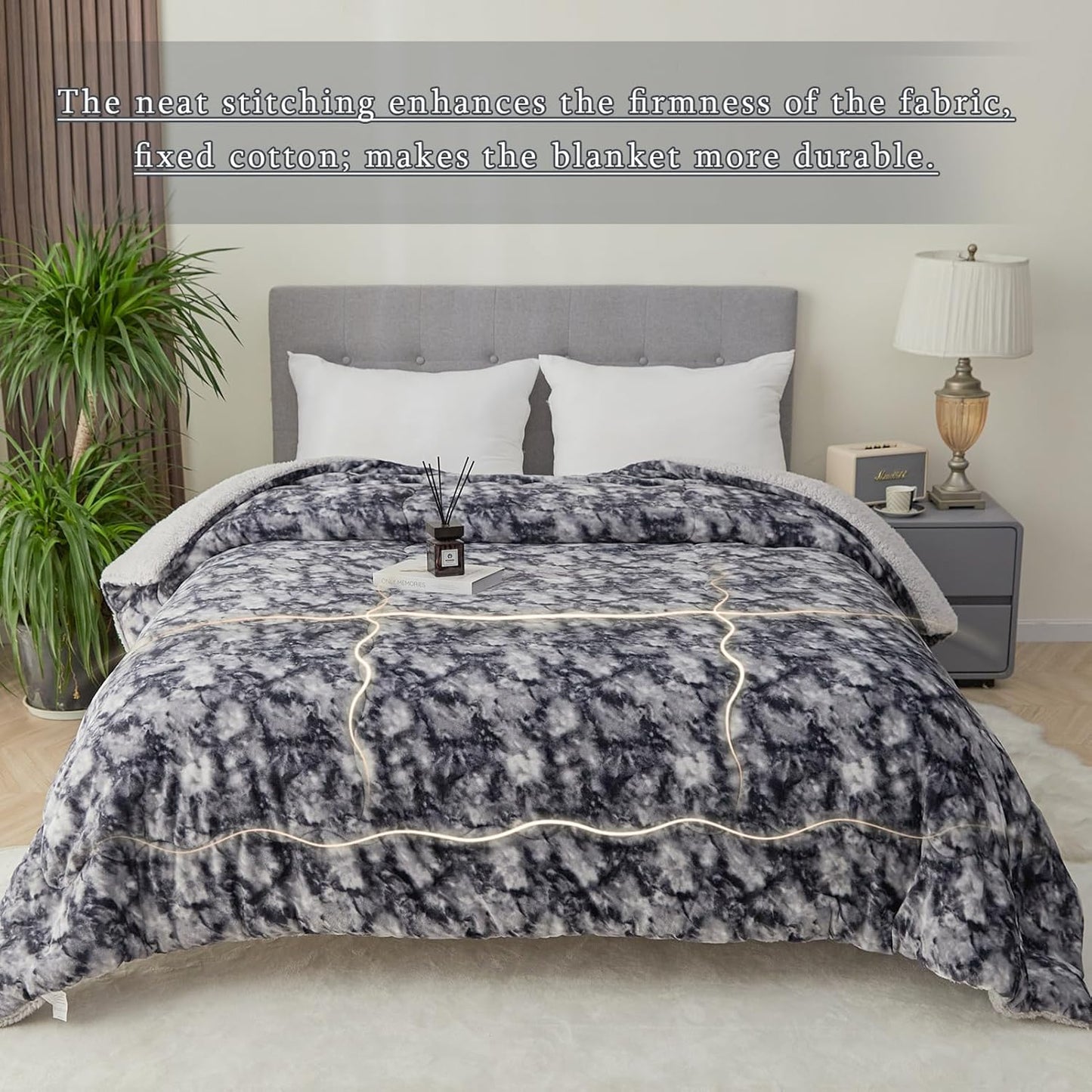 CHOSHOME Sherpa Fleece Throw Blanket- Thick and Warm Blanket for Winter, Soft Fuzzy Plush Queen Size Comforter for Bed - (90" x 90", Tie Dye Grey)