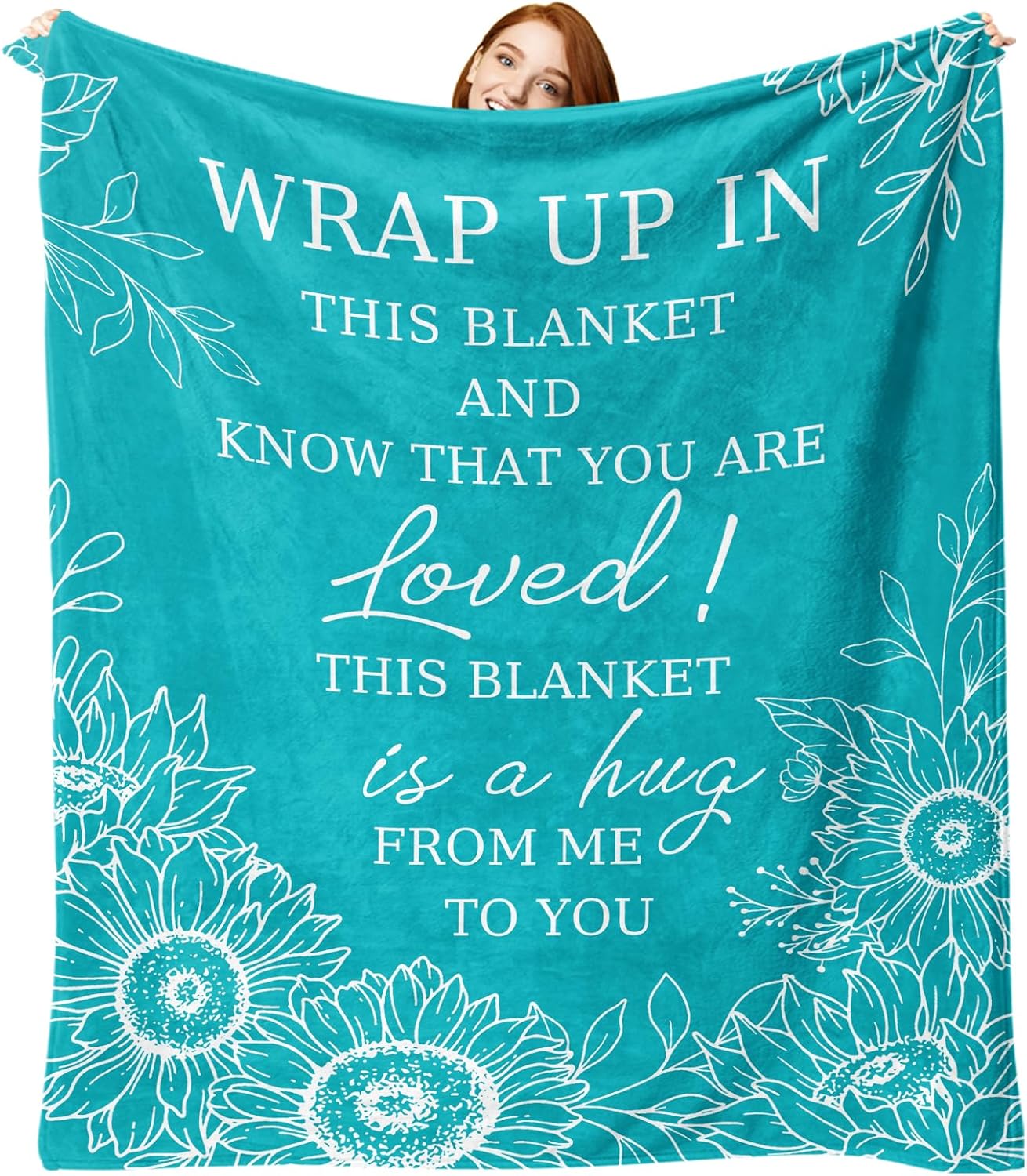 Get Well Gifts for Women Men Flannel Throw Blanket, Thinking of You Birthday Gifts, After Surgery Healing Gift Idea, Cancer Care Inspirational Present, Blue Sunflower Hug Soft Blankets 50x60 In