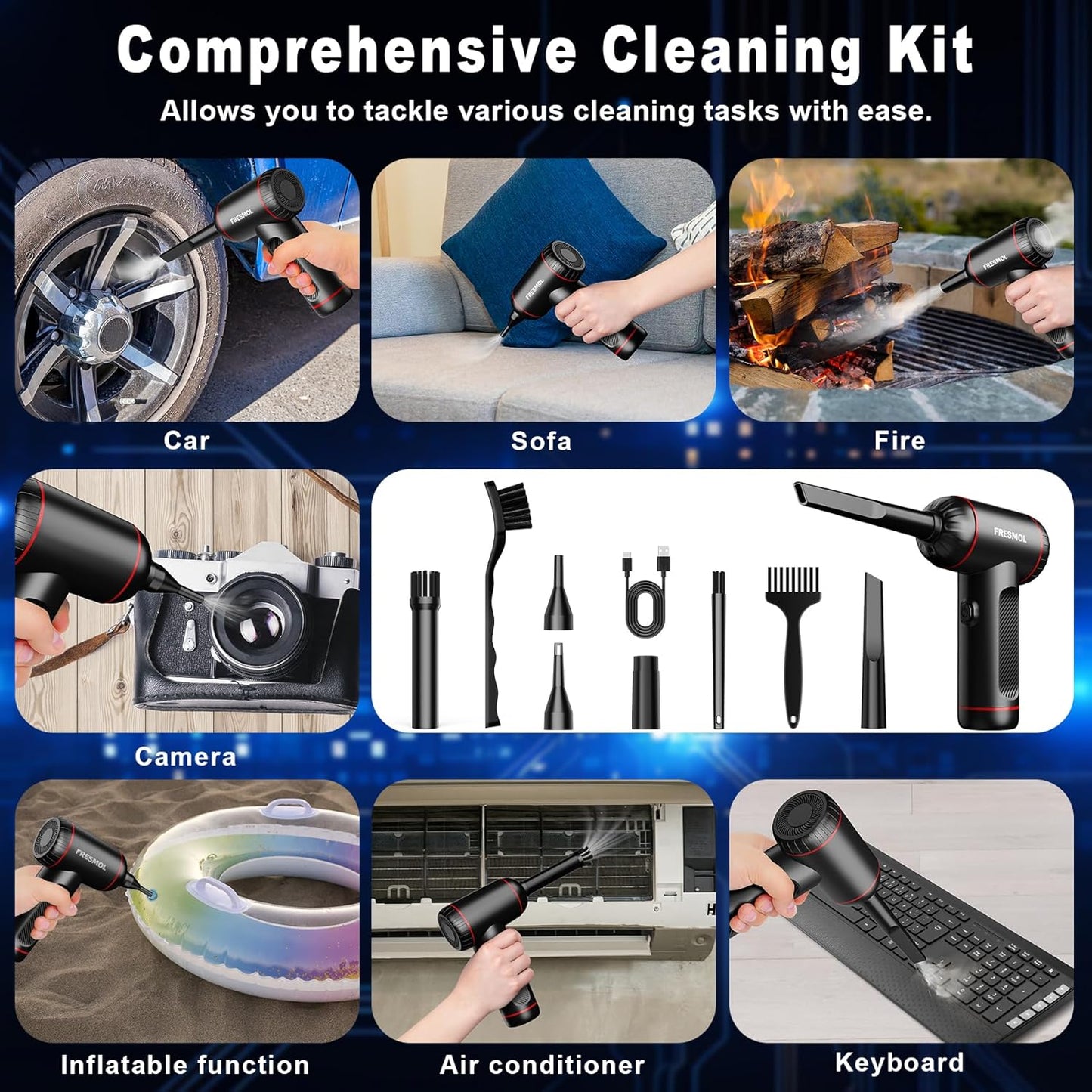 Compressed Air Duster,3 Gear Adjustable 100000RPM Electric Air Duster, Rechargeable Cordless Air Blower with LED Light for Computer Keyboard Electric Devices Cleaning. Replaces Compressed Air Cans
