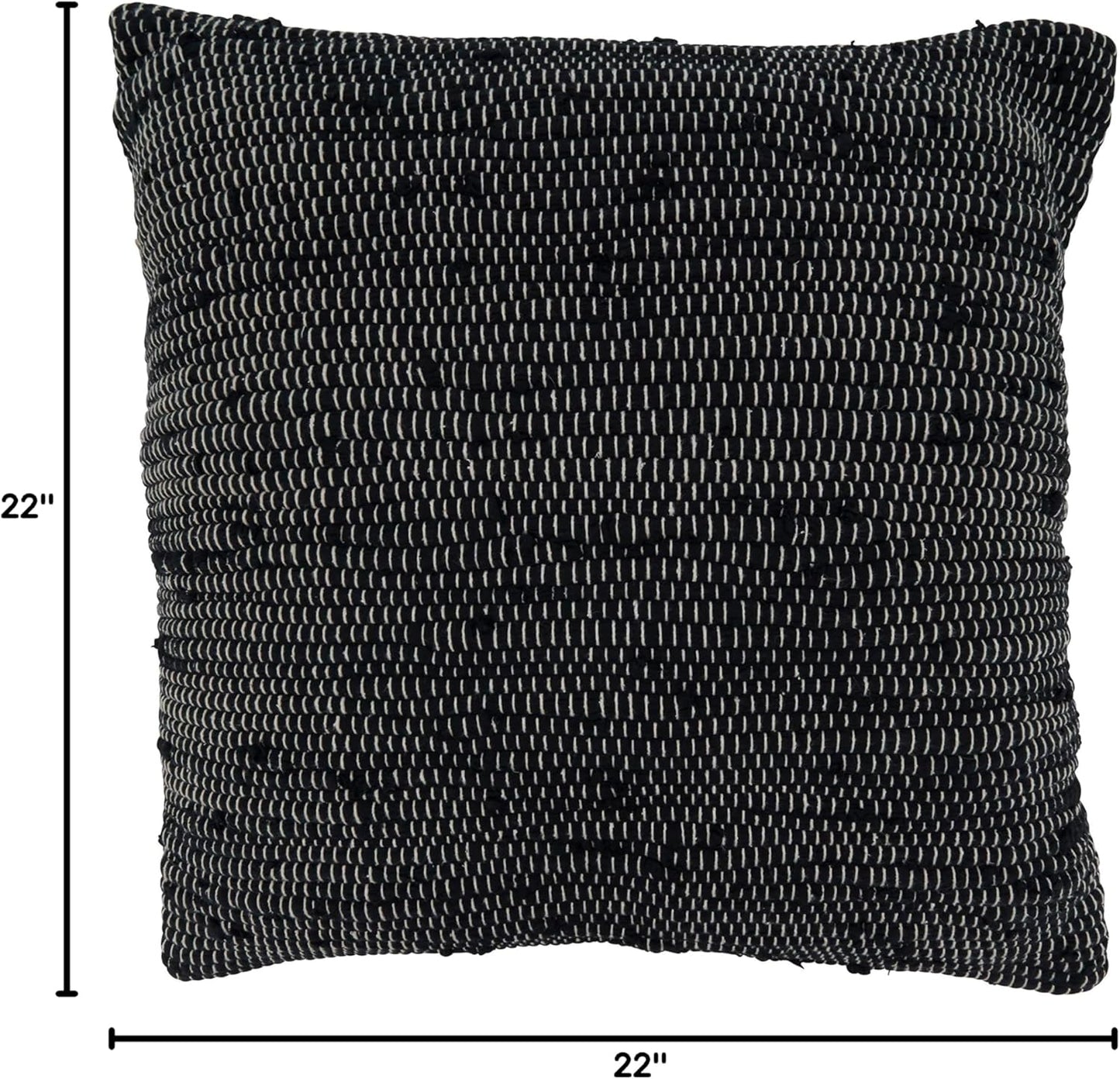 SARO LIFESTYLE Noir Collection Chindi Throw Pillow with Down Filling, 22", Black