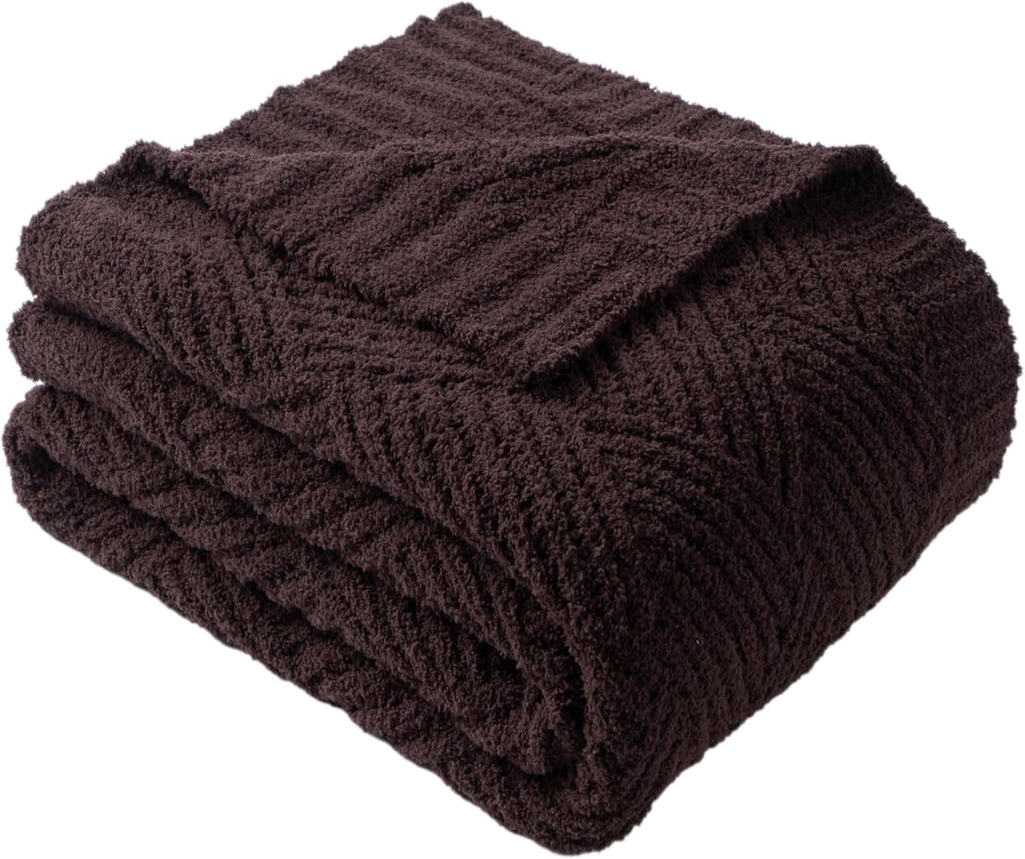 Battilo Brown Chenille Throw Blanket for Couch, Soft Diamond Textured Knit Blanket, Cozy Lightweight Decorative for Sofa, 50"x60"