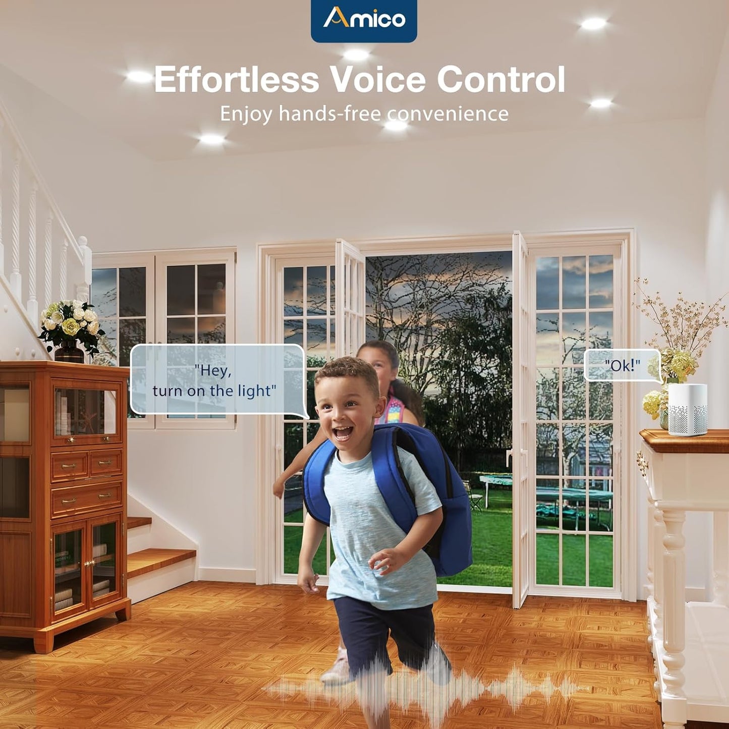 Amico 4 Pack 4 Inch Smart LED Recessed Lighting, WiFi Bluetooth Canless Downlight with Junction Box, RGB & 2700-6500K Color Changing, 10W=70W 800LM, Voice&Remote&Group Control