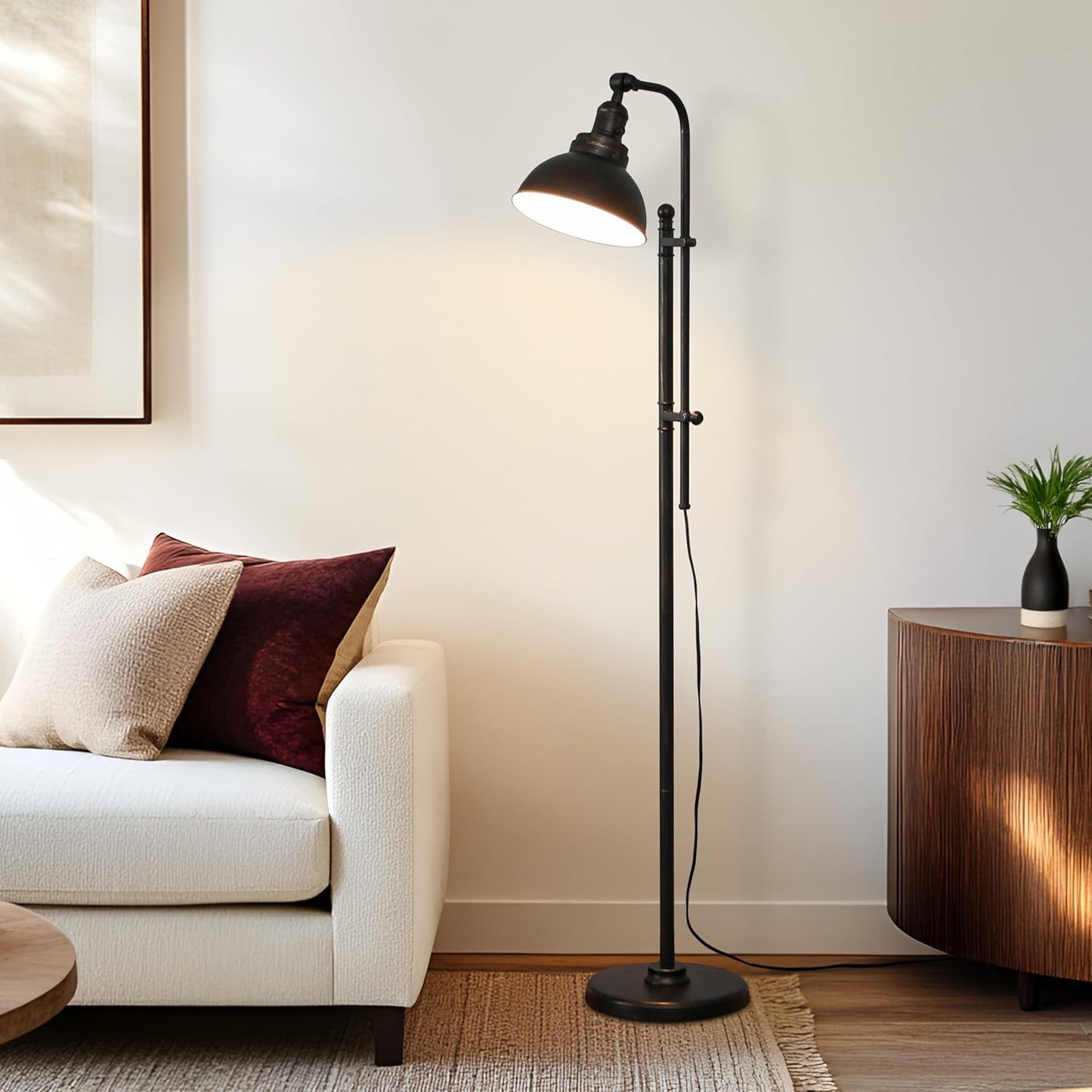Brightech Dylan Industrial Floor Lamp for Living Rooms & Offices, Bright LED Light – Charming Farmhouse Standing Lamp, Adjustable Head Reading for Bedroom, Stunning Living Room Decor
