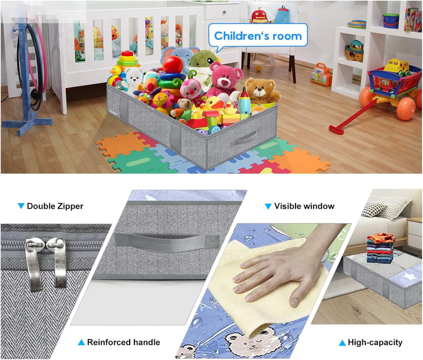 Under Bed Storage Bins - with Handle Lid Clear Window | Under Couch Storage Containers,for Clothes Sheet Bedding Blanket Toy Home Apartment Bedroom Living Room Closet Dorm
