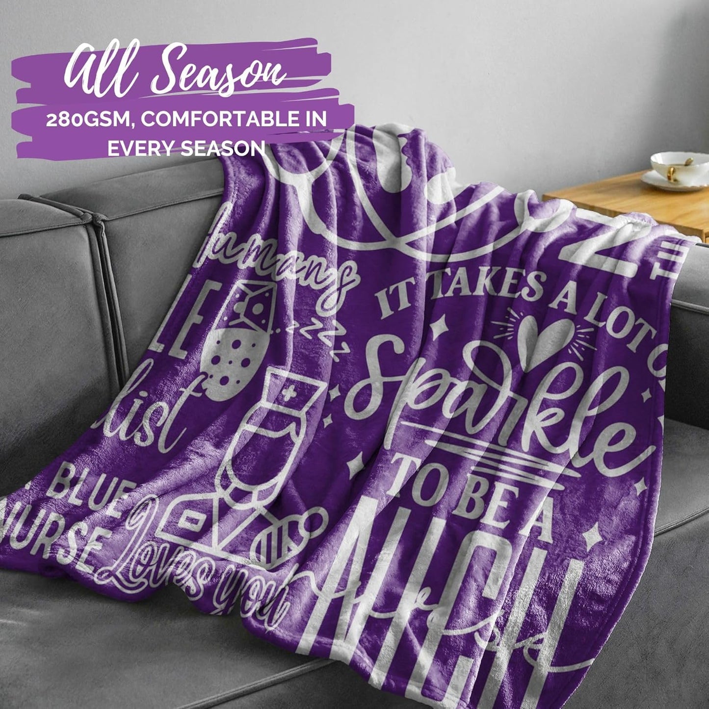 InnoBeta Nurse Gifts for Women, NICU Nurse Throw Blanket for Adults, Aunt, Sisters, Best Friends, 50 x 65 Inches, Purple