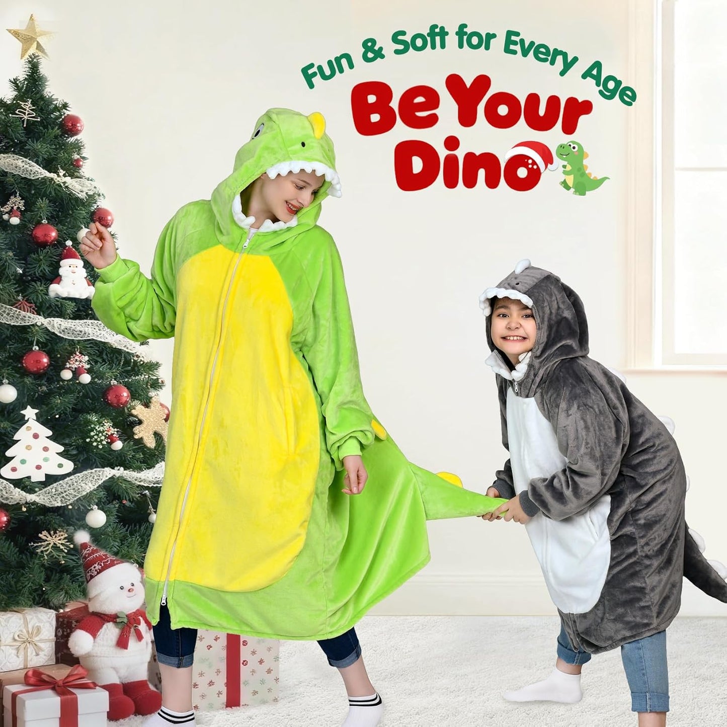 Waitu Dinosaur Wearable Blanket Hoodie Funny Halloween Costumes Gifts for Women Men Boys Girls, Zipper Hoodie Blanket Sweatshirt Cozy Unisex Flannel Dinosaur Costume Cute Gifts (Adult, Gray)