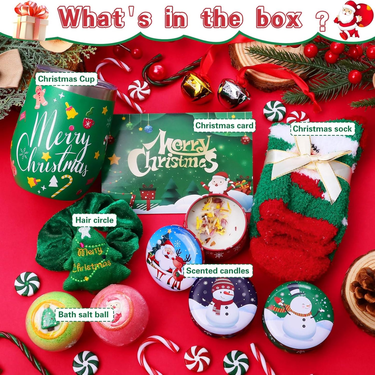Women Gifts Baskets Christmas Spa Gift Basket Unique Holiday Gift Basket Gifts Ideas Set Xmas Gifts with 15oz Tumbler Sock for Teacher, Nurse, Coworker, Sister (Green)