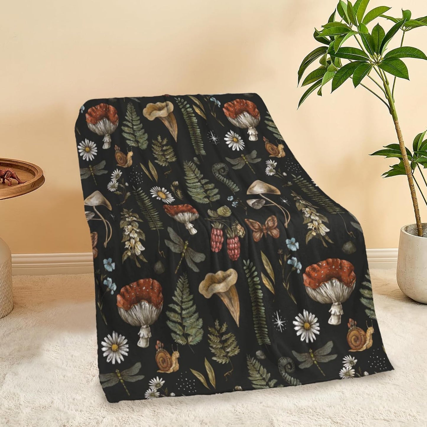 Elightvap Blanket Mushroom Fern Forest Plants Butterfly Blankets Warm Lightweight Throw Blanket All-Season for Couch Bed Man Women Girl 50"x60"
