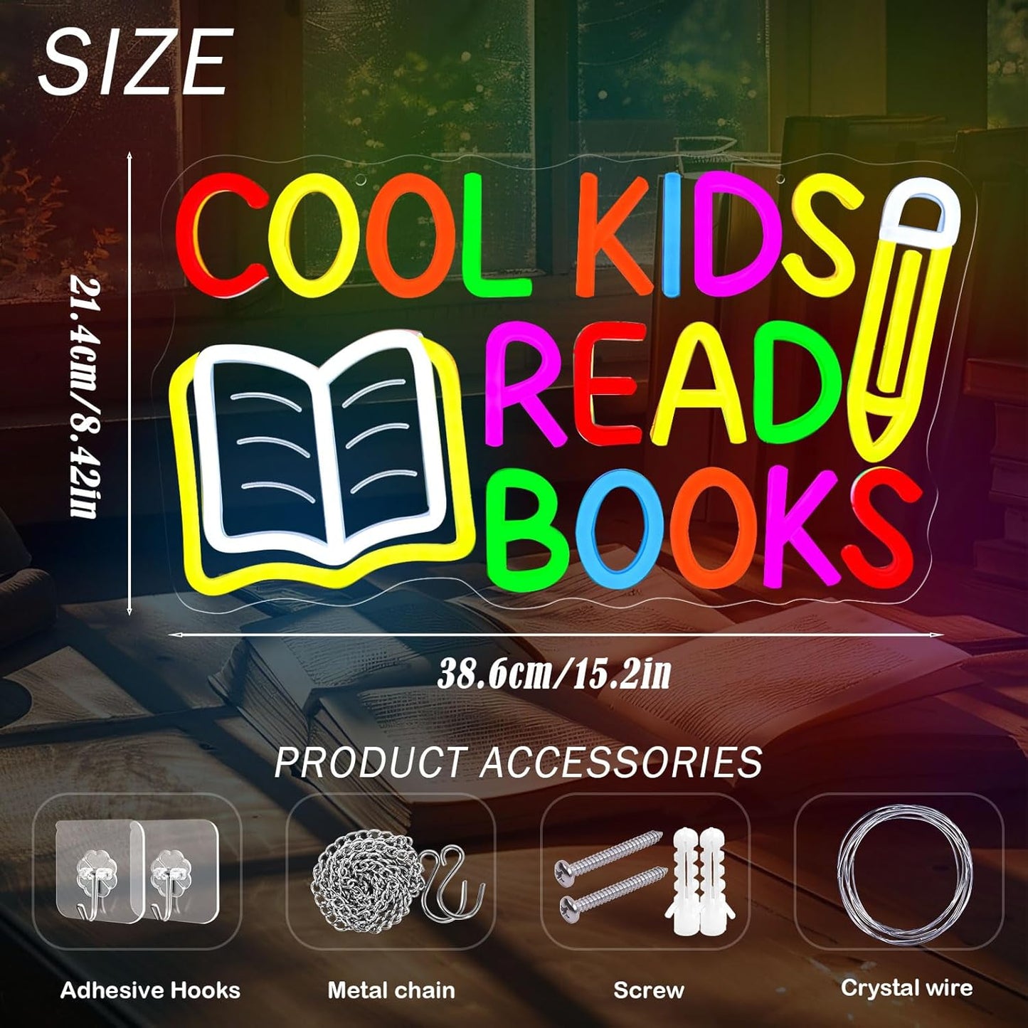 Cool Kids Read Books Neon Sign for Wall Decor, Dimmable Reading LED Neon Lights Sign for Classroom, Library, Kids Room, Reading Corner, Study Room, Book Club Decoration