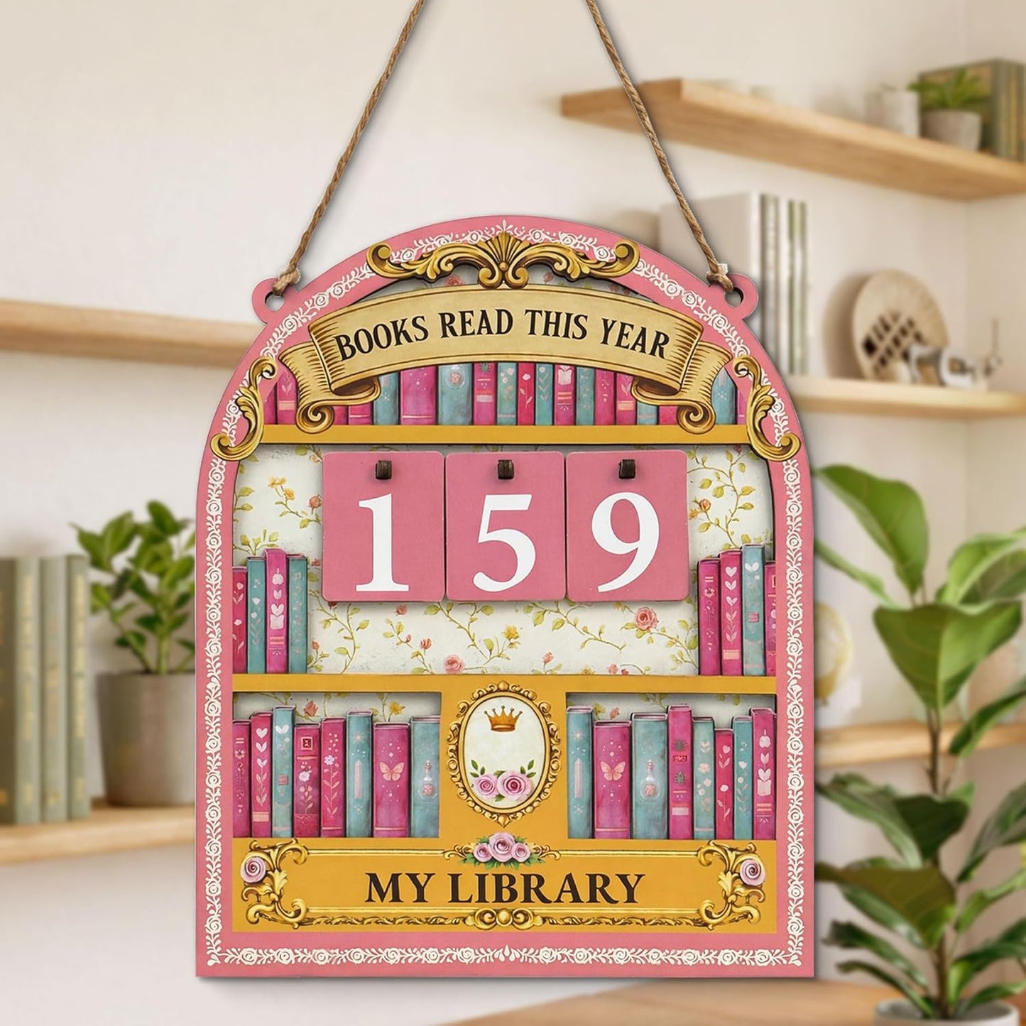 Books Read This Year Counter Sign Bookish Gifts for Women - Pink Reading Tracker Ornament Bookshelf Decor - Book Lover Gifts for Bookworms Readers