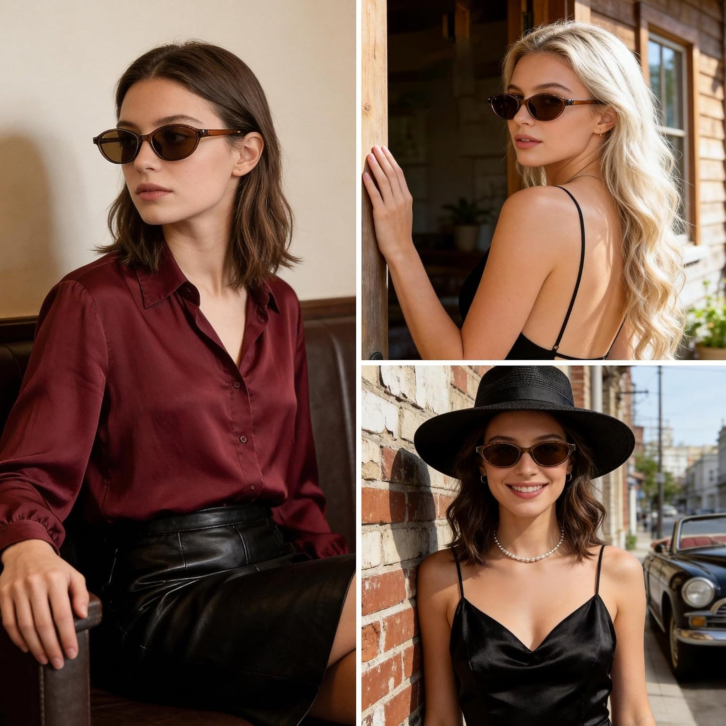 Sunglasses Womens Retro Oval Sunglasses for Women - Cat Eye 90s Glasses Y2K UV400 Lightweight Narrow Shades