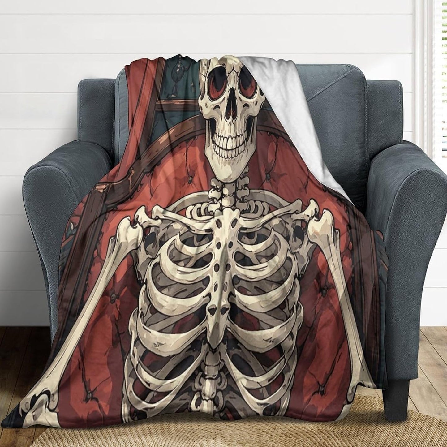 Flannel Throw Blanket for Couch Bed Lightweight Soft Skeleton Reading Thick Throw Blanket Super Cozy Warm Blanket for Sofa All Season Use 55"x70"
