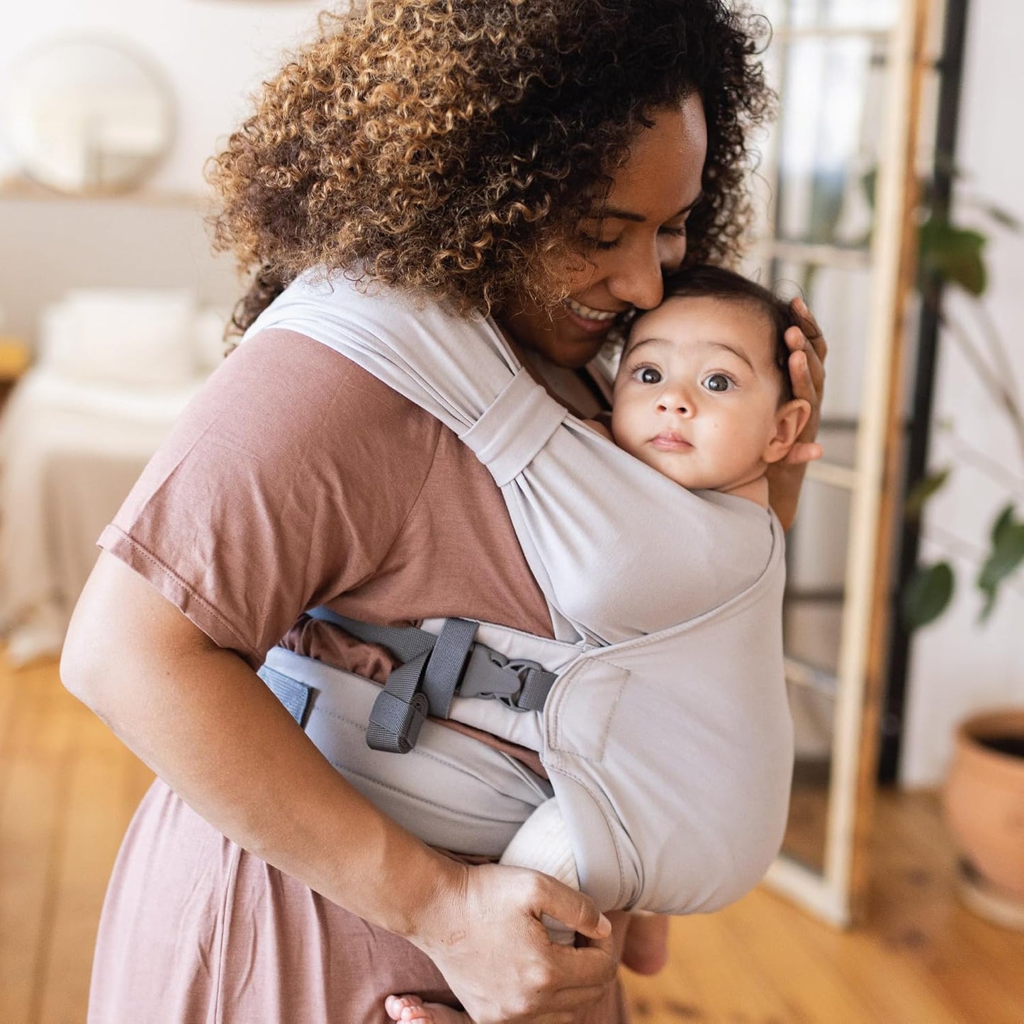 Boba Bliss Pre-Wrapped Baby Carrier with Buckle - Newborn to 7-35 lbs Light, Breathable & Easy to Adjust Hybrid Infant Sling & Toddler Carrier - Certified Hip-Healthy for 0-18 Months - Gray