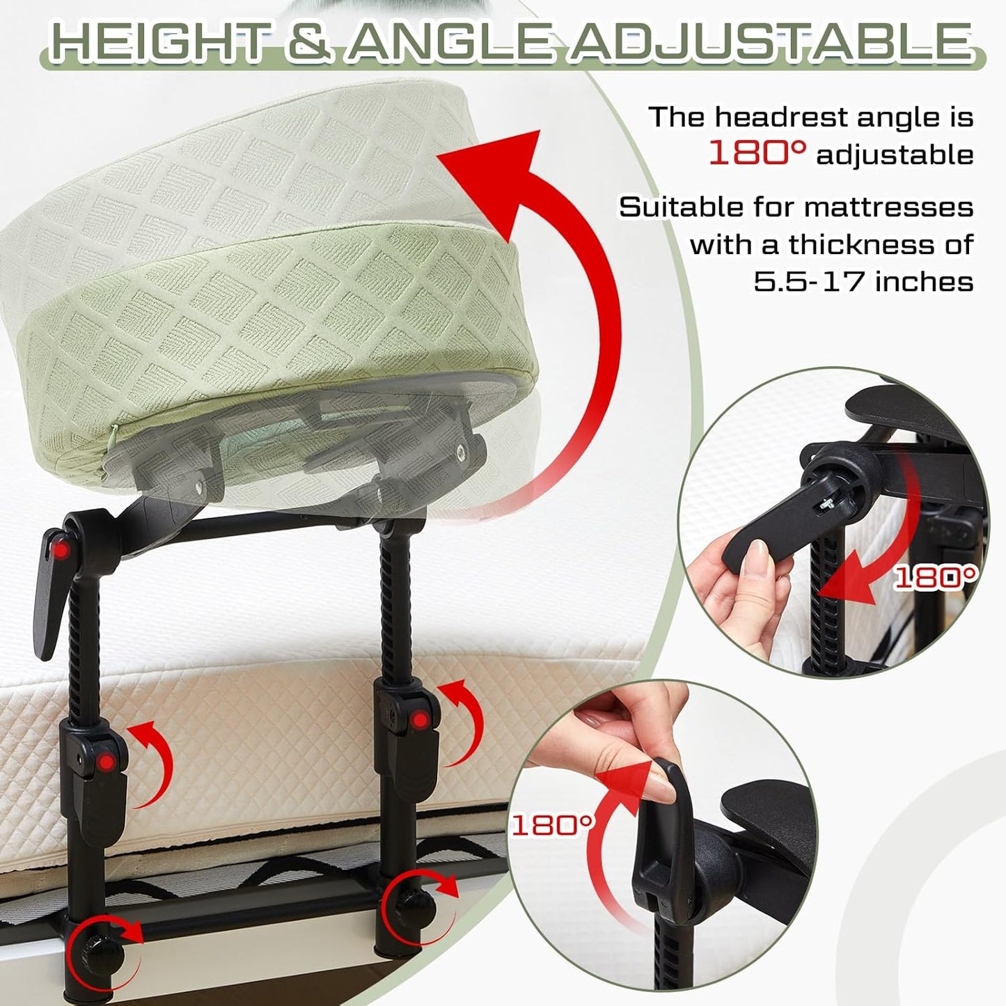 Qunclay 1 Set Massage Headrest for Bed with Cushion Support Bracket Green Adjustable Massage Cradle Home Mattress Top Face Kit Portable Face Down Pillow for Spa Rest Eye Surgery Recovery Bedroom Sofa