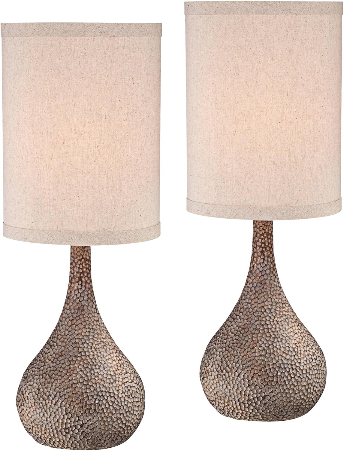 360 Lighting Chalane 31 1/4" Tall Gourd Large Farmhouse Rustic Modern Coastal End Table Lamps Set of 2 Brown Hammered Bronze Finish Living Room Bedroom Bedside Nightstand House White Shade